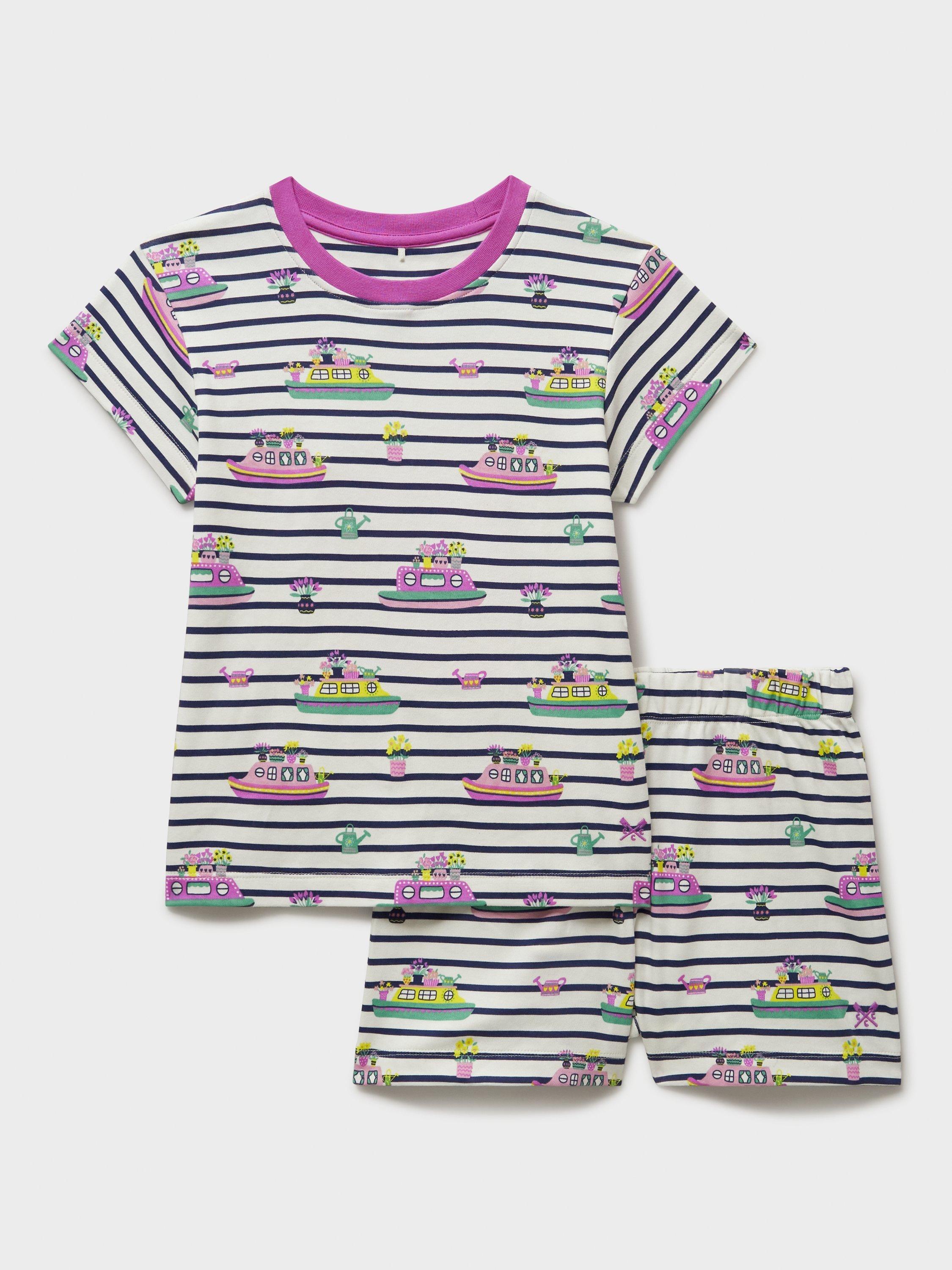 Product image 1 of 3, which shows Crew Clothing Kids' Striped Short Pyjama Set, Multi White, 8-9 years