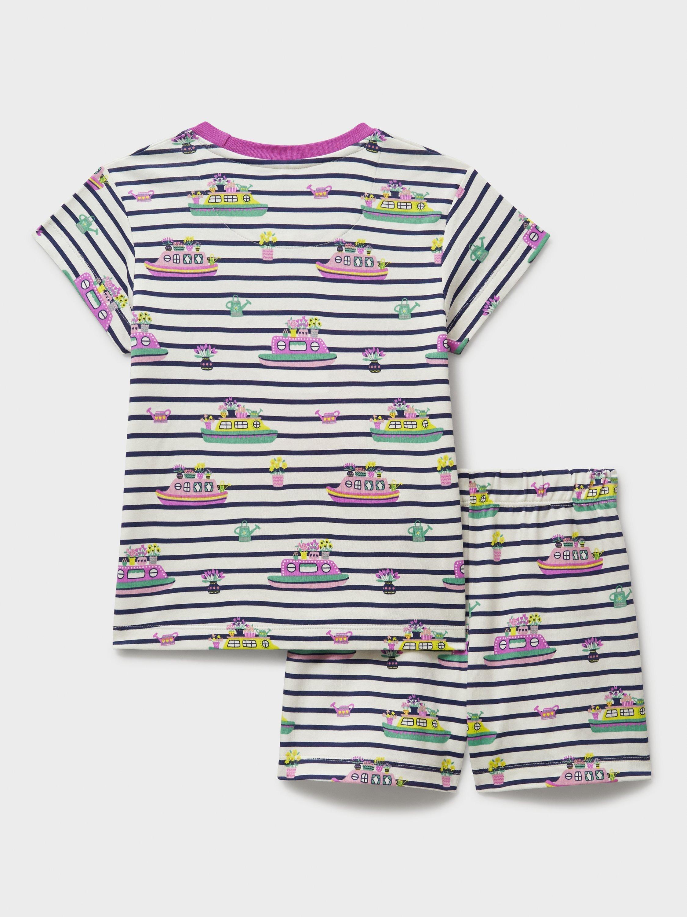 Product image 2 of 3, which shows Crew Clothing Kids' Striped Short Pyjama Set, Multi White, 8-9 years
