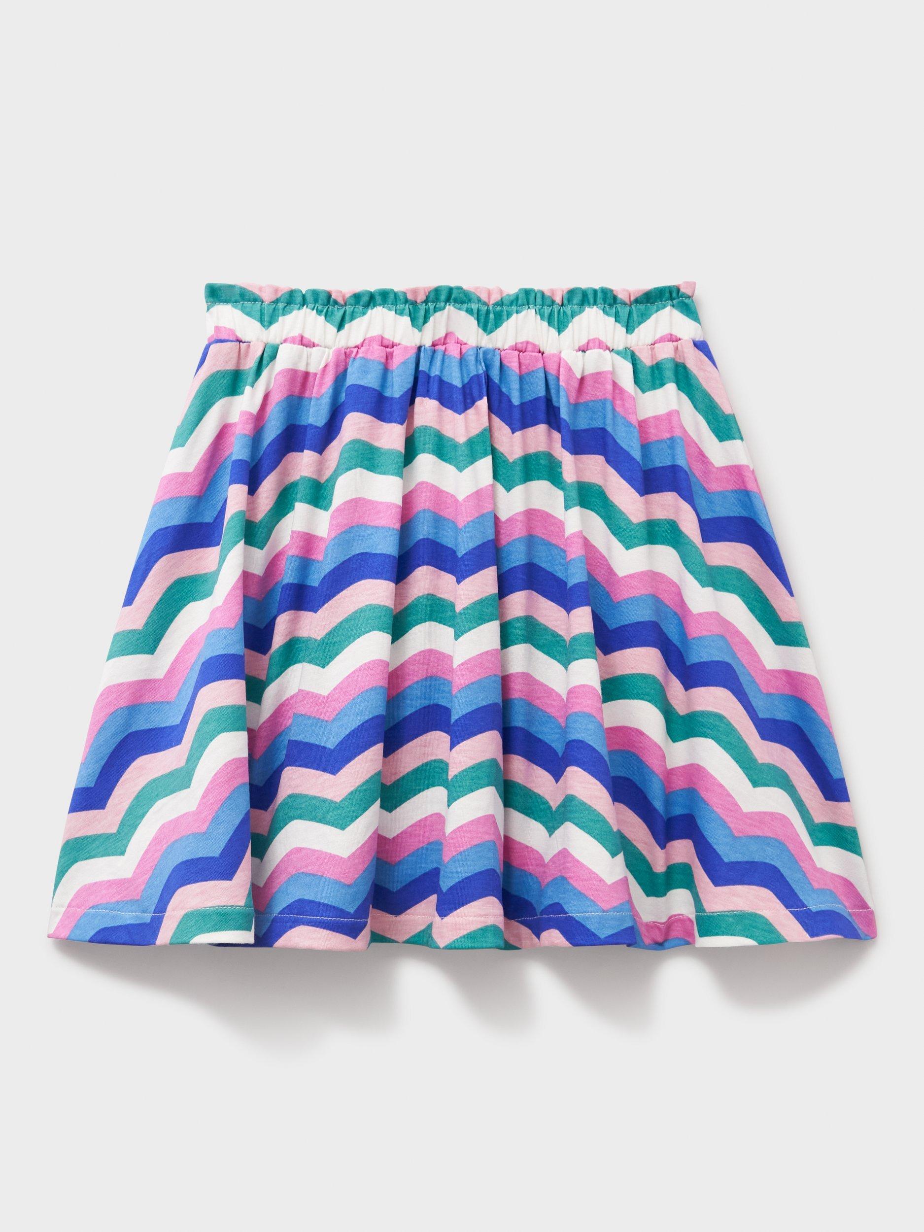 Product image 2 of 3, which shows Crew Clothing Kids' Cotton Jersey Printed Skirt, Multi Blue, 8-9 years