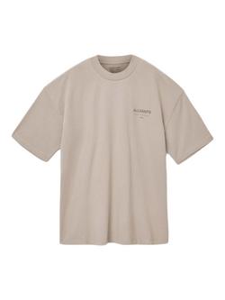 AllSaints Underground Organic Cotton Loose Fit Short Sleeve Logo T-Shirt, Natural Taupe