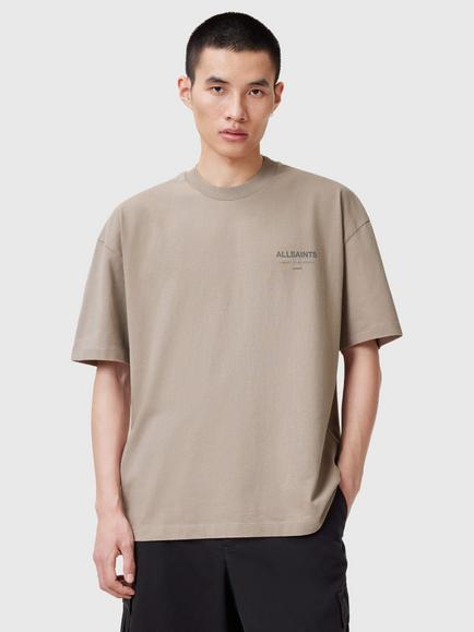 AllSaints Underground Organic Cotton Loose Fit Short Sleeve Logo T-Shirt, Natural Taupe