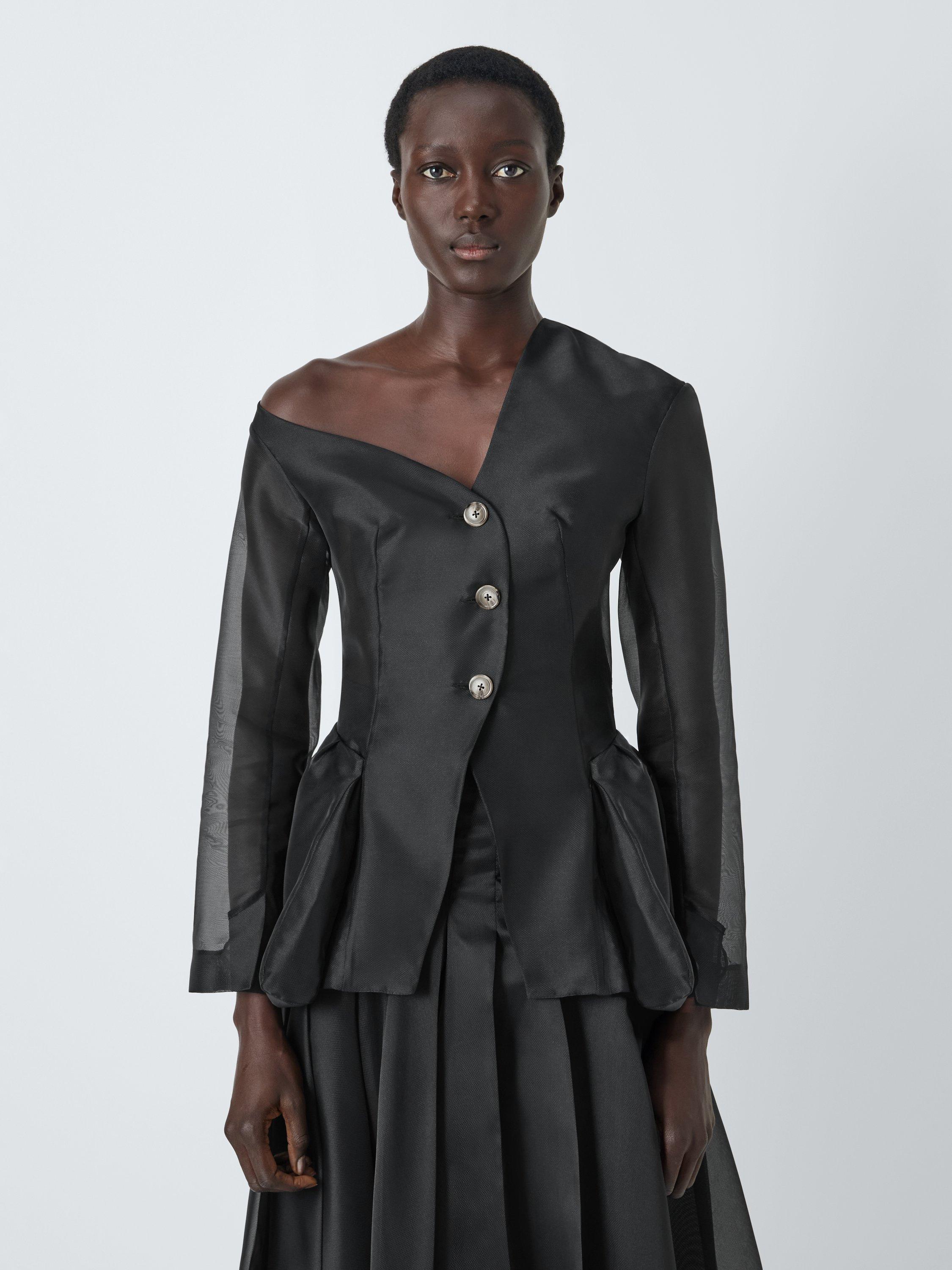Product image 1 of 6, which shows John Lewis x A.W.A.K.E. MODE Sheer Asymmetric Slim Fit Jacket, Black, 6