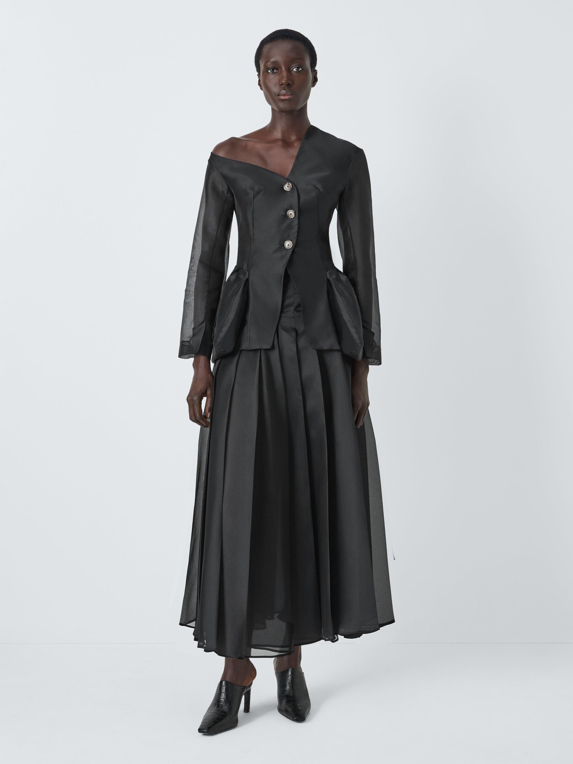 Product image 3 of 6, which shows John Lewis x A.W.A.K.E. MODE Sheer Asymmetric Slim Fit Jacket, Black, 6