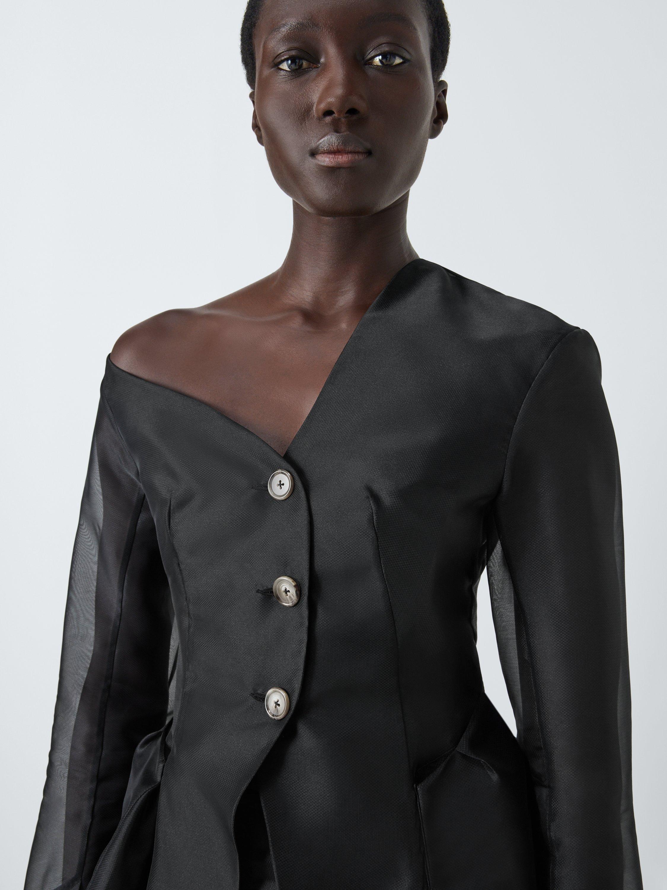 Product image 4 of 6, which shows John Lewis x A.W.A.K.E. MODE Sheer Asymmetric Slim Fit Jacket, Black, 6