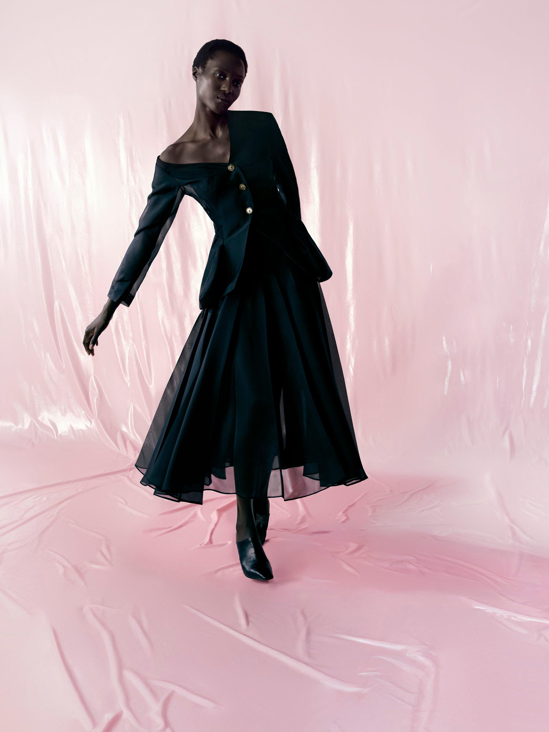 Product image 6 of 6, which shows John Lewis x A.W.A.K.E. MODE Sheer Asymmetric Slim Fit Jacket, Black, 6