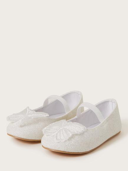 Monsoon Baby Sparkle Butterfly Walker Shoes, Ivory - view 2, Ivory