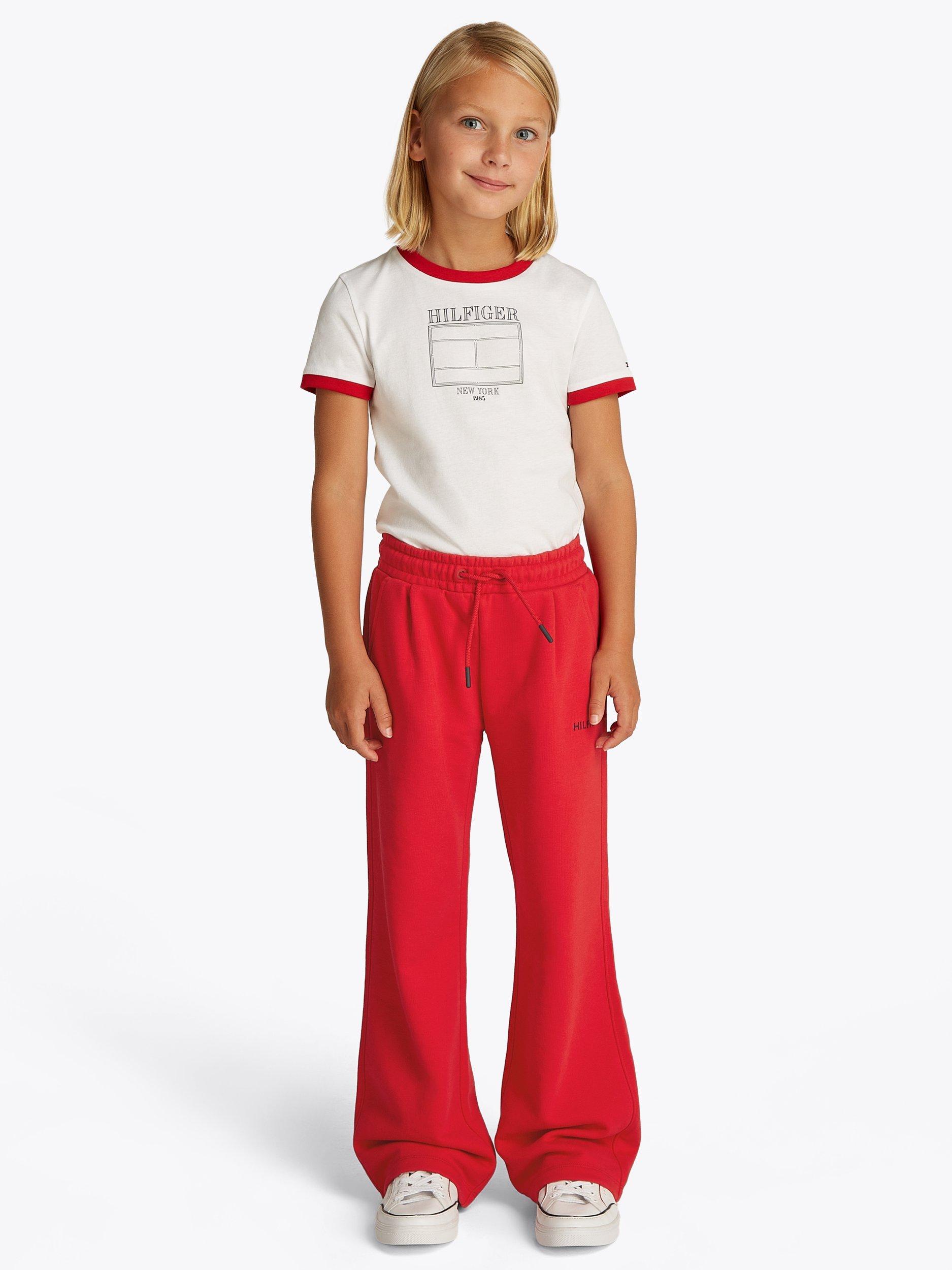Product image 1 of 6, which shows Tommy Hilfiger Kids' Flag Wide Leg Joggers, Primary Red, 4 years