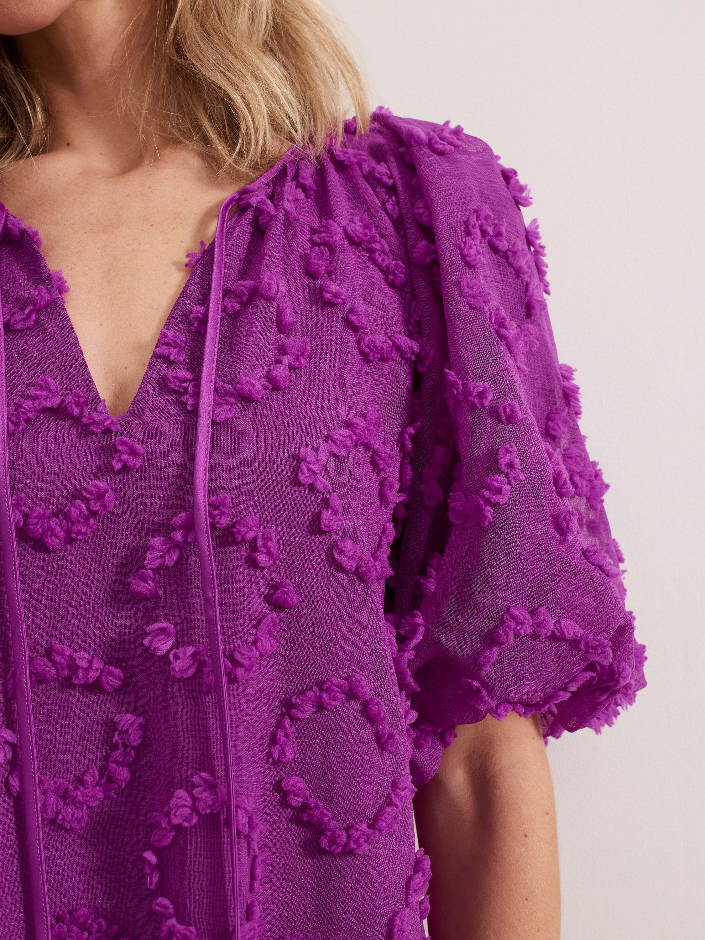 Product image 4 of 9, which shows Phase Eight Bella Textured Midi Dress, Mid Purple, 12