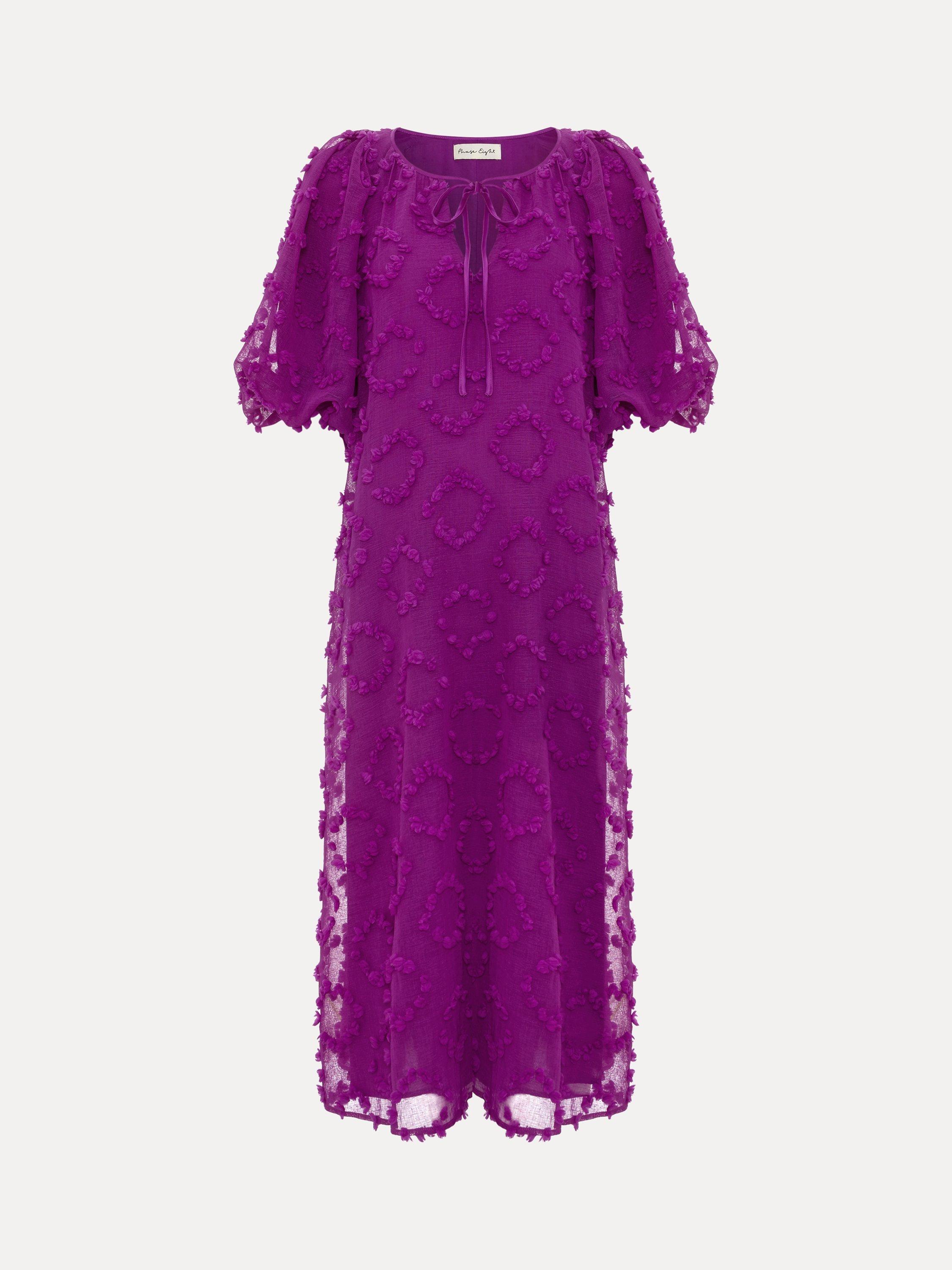 Product image 5 of 9, which shows Phase Eight Bella Textured Midi Dress, Mid Purple, 12