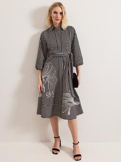 Phase Eight Corina Stripe Floral Midi Dress, Black, Black