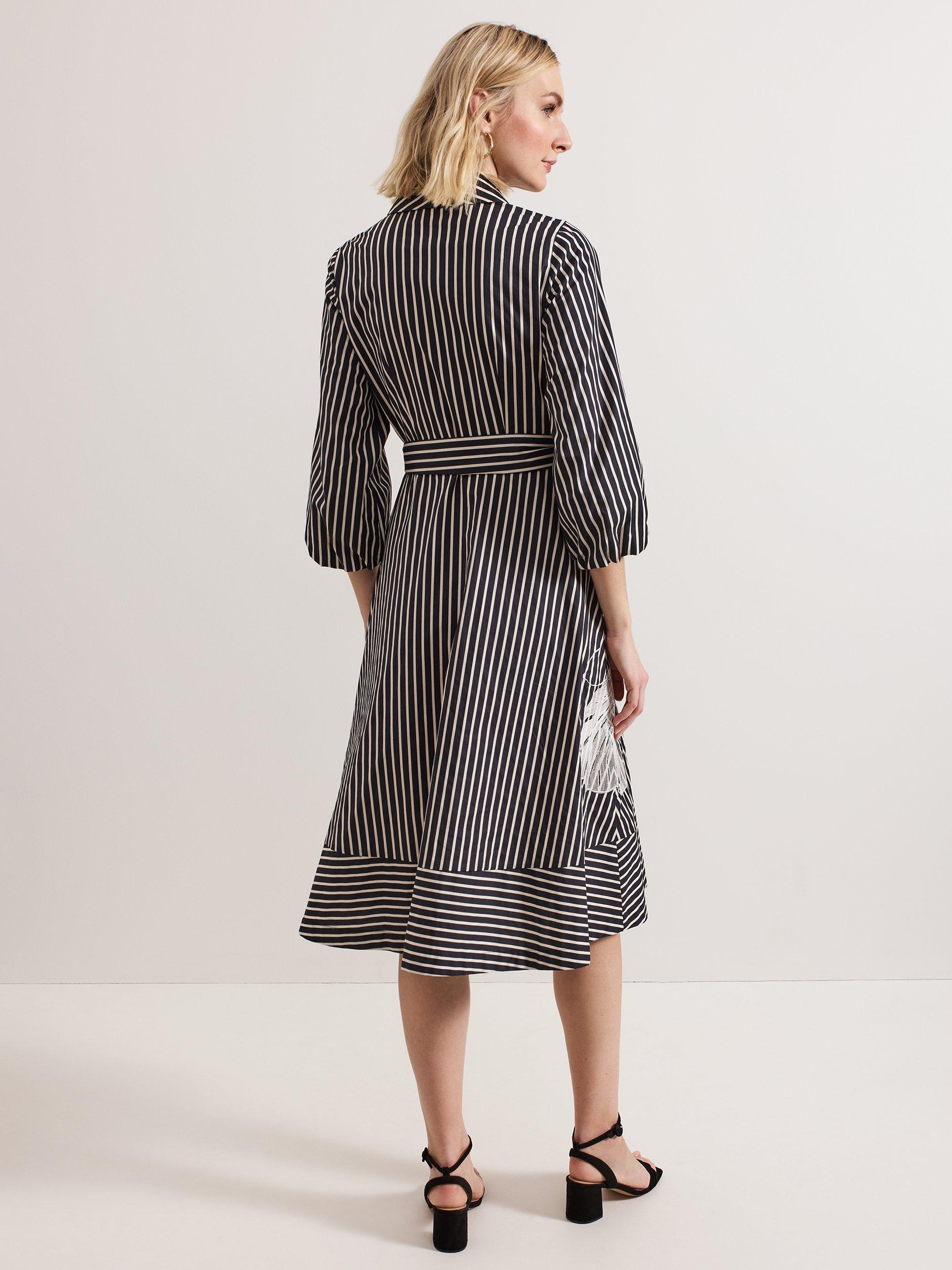 Product image 2 of 9, which shows Phase Eight Corina Stripe Floral Midi Dress, Black, 10