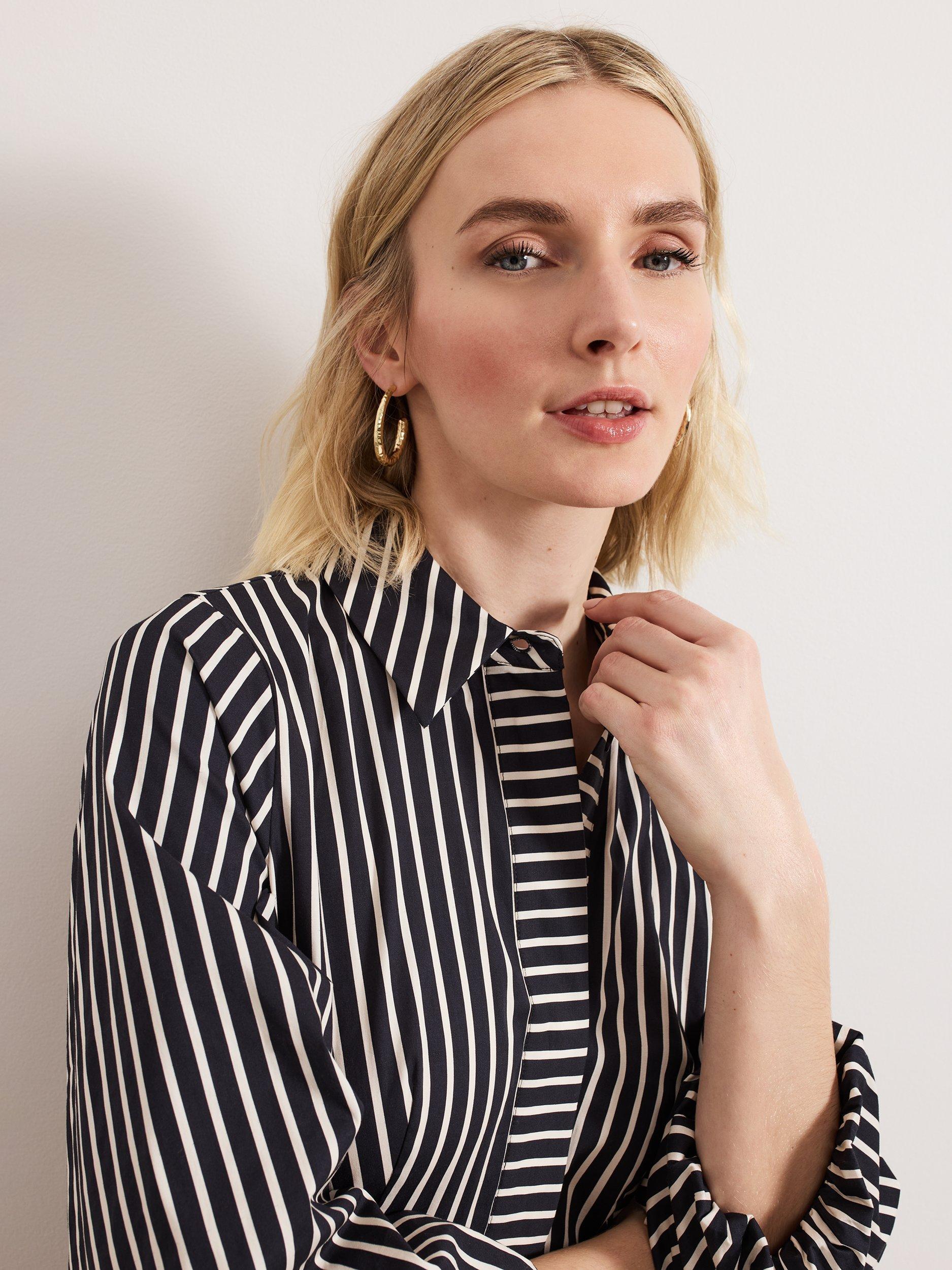 Product image 4 of 9, which shows Phase Eight Corina Stripe Floral Midi Dress, Black, 10