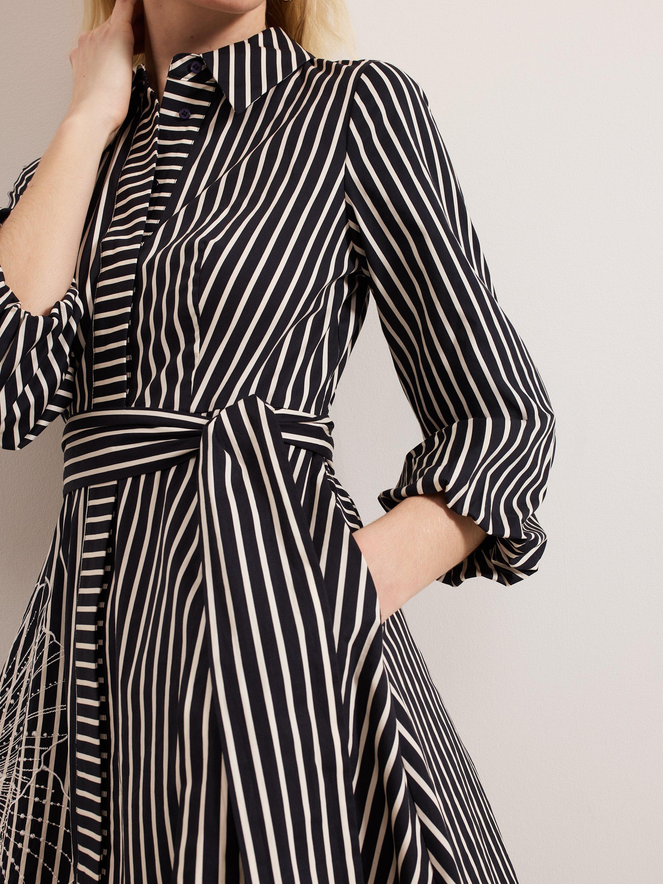 Product image 6 of 9, which shows Phase Eight Corina Stripe Floral Midi Dress, Black, 10