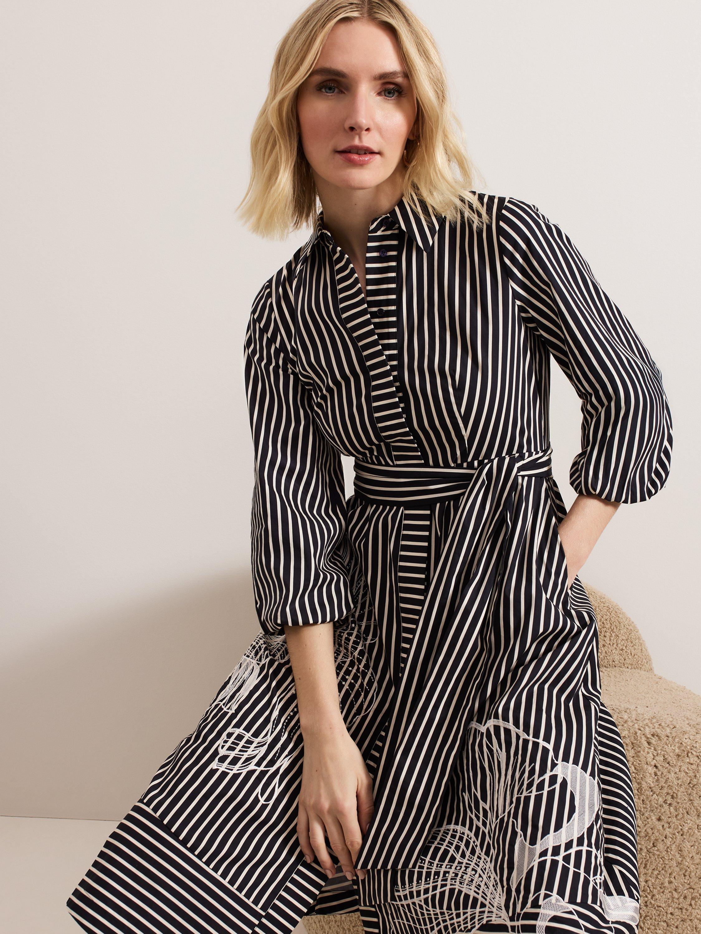 Product image 7 of 9, which shows Phase Eight Corina Stripe Floral Midi Dress, Black, 10