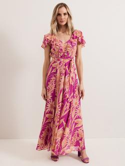 Phase Eight Dinara Floral Frill Maxi Dress, Light Pink, Light Pink
