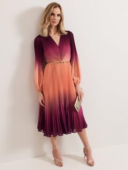 Phase Eight Mira Ombre Pleated Dress, Multi, Multi