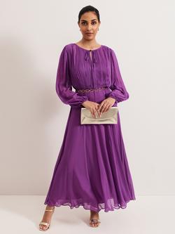 Phase Eight Petite Amal Pleated Bodice Belted Maxi Dress, Mid Purple, Mid Purple