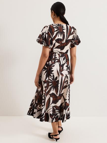 Phase Eight Petite Zarah Leaf Print Midi Dress, Multi - view 2, Multi