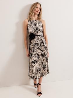 Phase Eight Sandra Floral Pleat Midi Dress, Black/Ivory, Black/Ivory