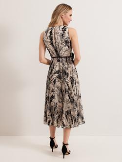 Phase Eight Sandra Floral Pleat Midi Dress, Black/Ivory - view 2, Black/Ivory