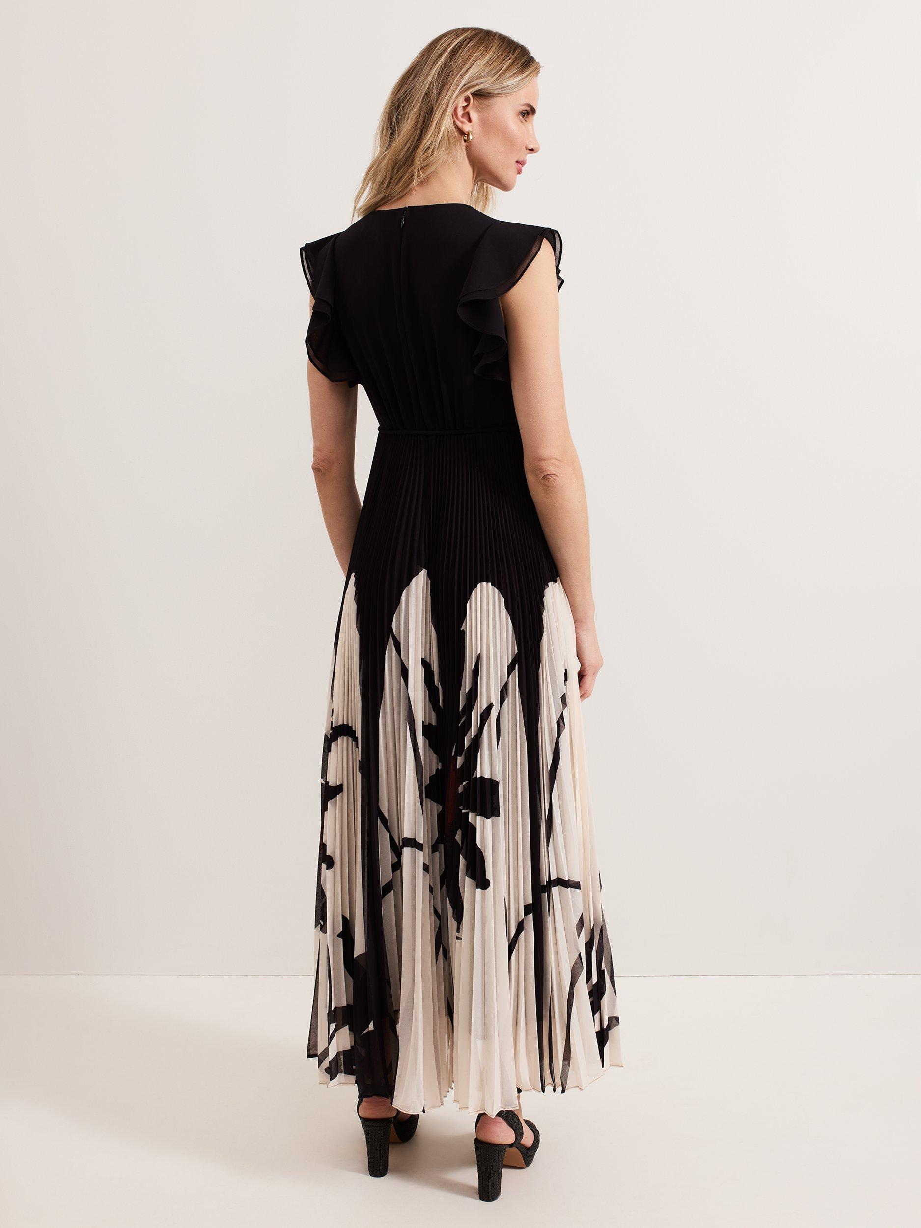 Product image 2 of 8, which shows Phase Eight Uma Floral Pleat Maxi Dress, Black/Multi, 10