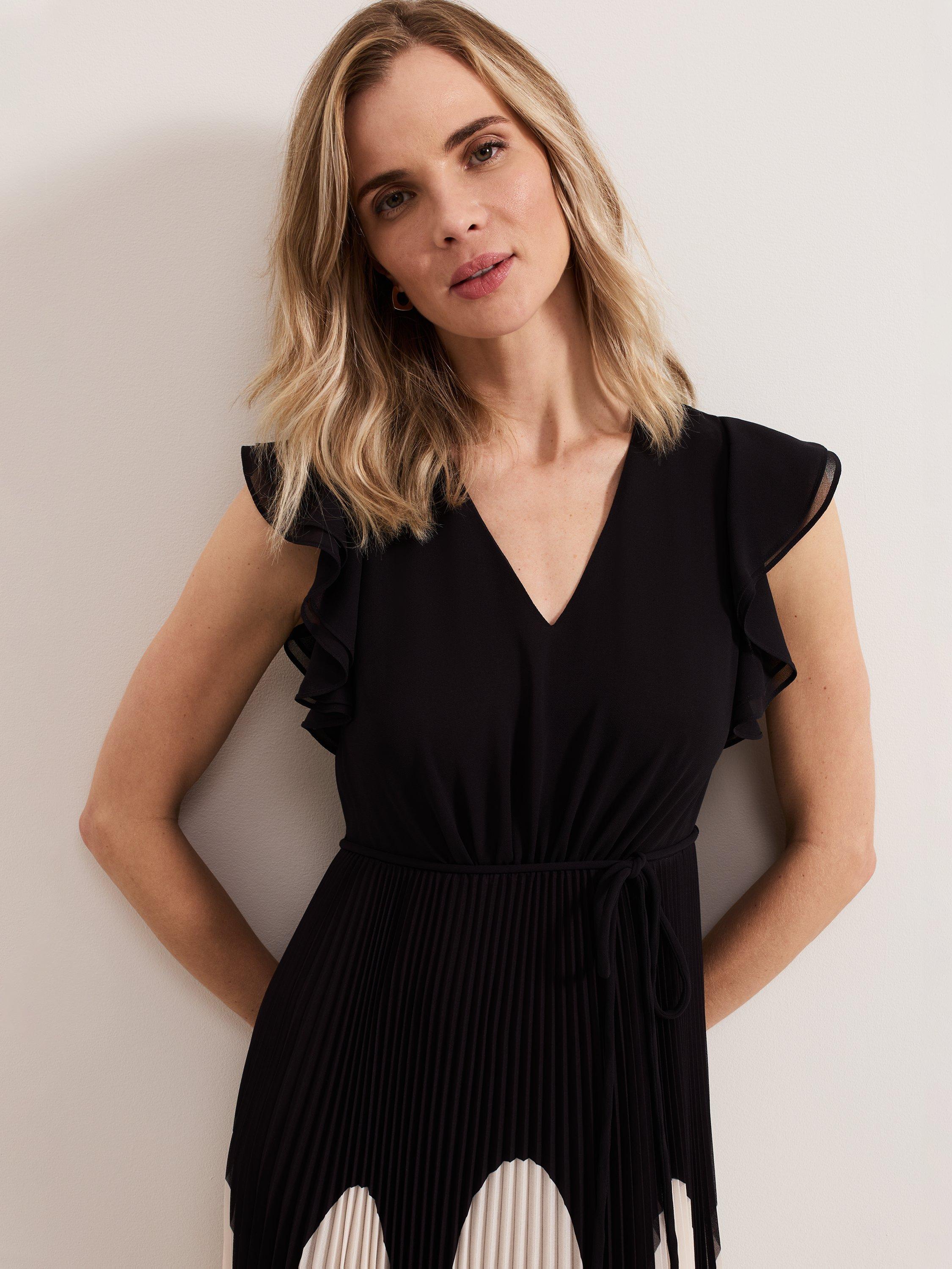 Product image 4 of 8, which shows Phase Eight Uma Floral Pleat Maxi Dress, Black/Multi, 10
