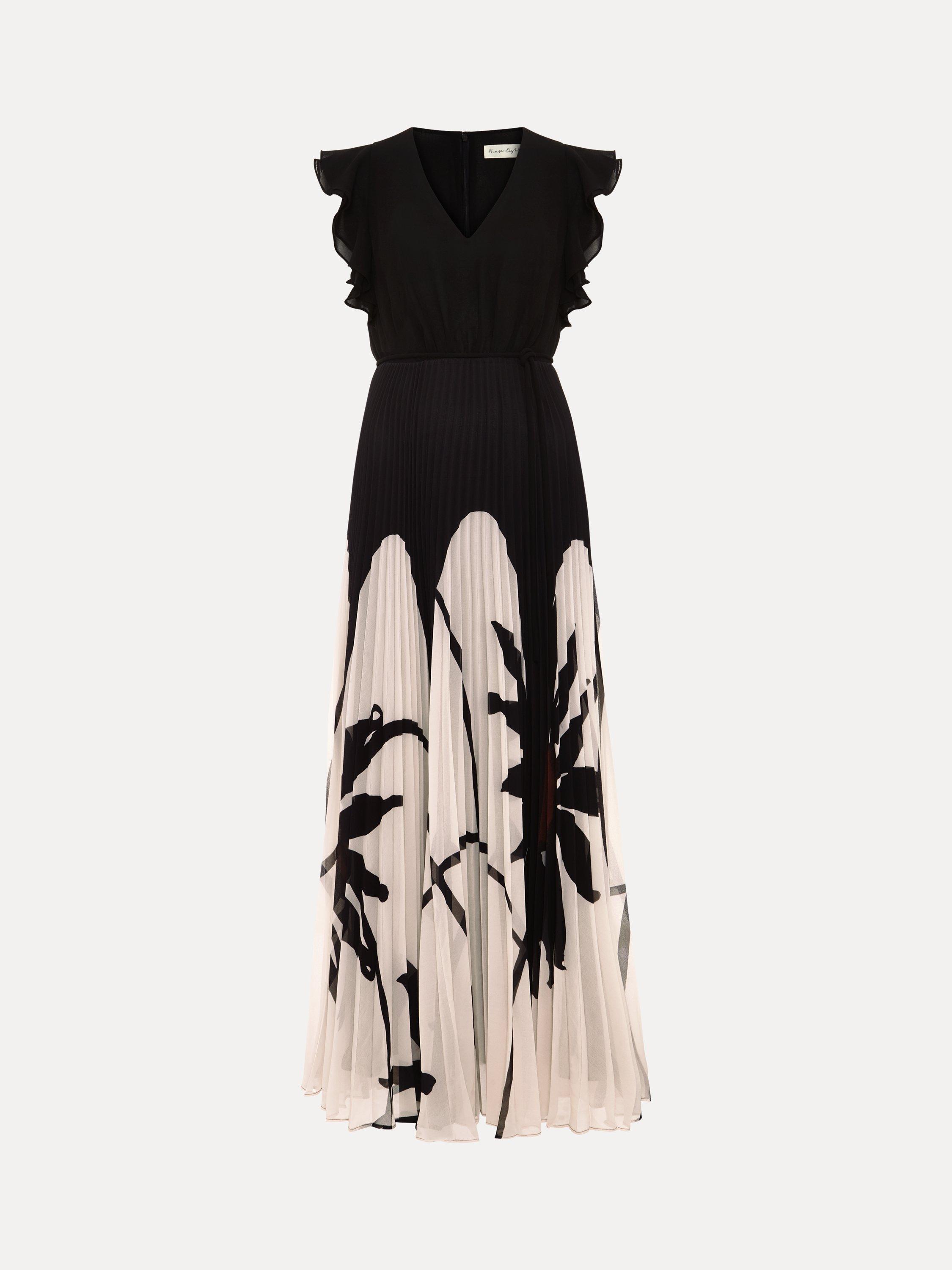 Product image 5 of 8, which shows Phase Eight Uma Floral Pleat Maxi Dress, Black/Multi, 10
