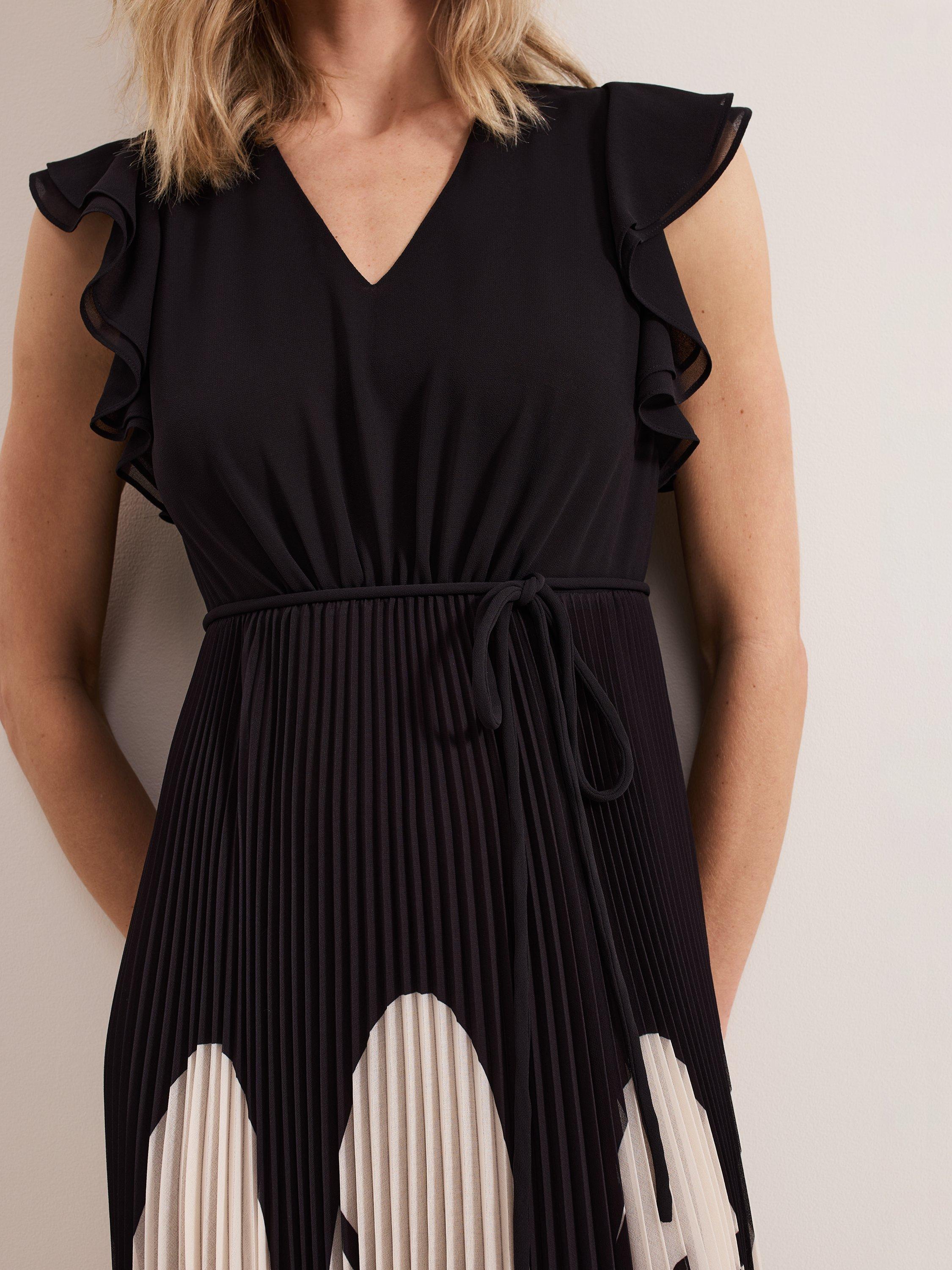 Product image 7 of 8, which shows Phase Eight Uma Floral Pleat Maxi Dress, Black/Multi, 10