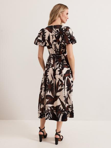 Phase Eight Zarah Leaf Print Midi Dress, Multi - view 2, Multi