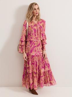 Phase Eight Annalisia Floral Tiered Skirt, Mid Purple, Mid Purple