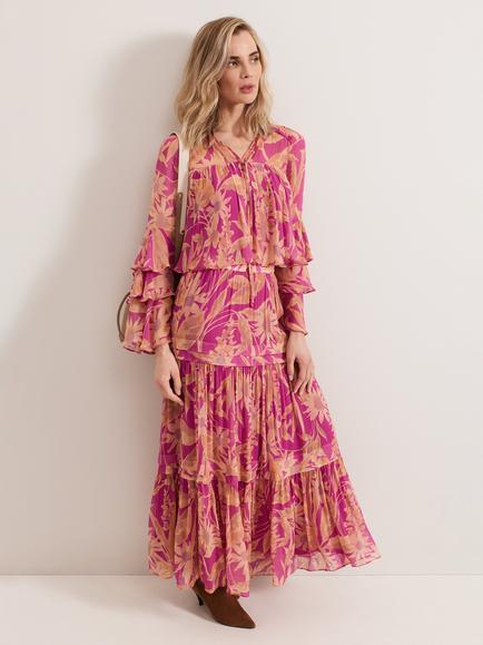 Phase Eight Annalisia Floral Tiered Skirt, Mid Purple, Mid Purple