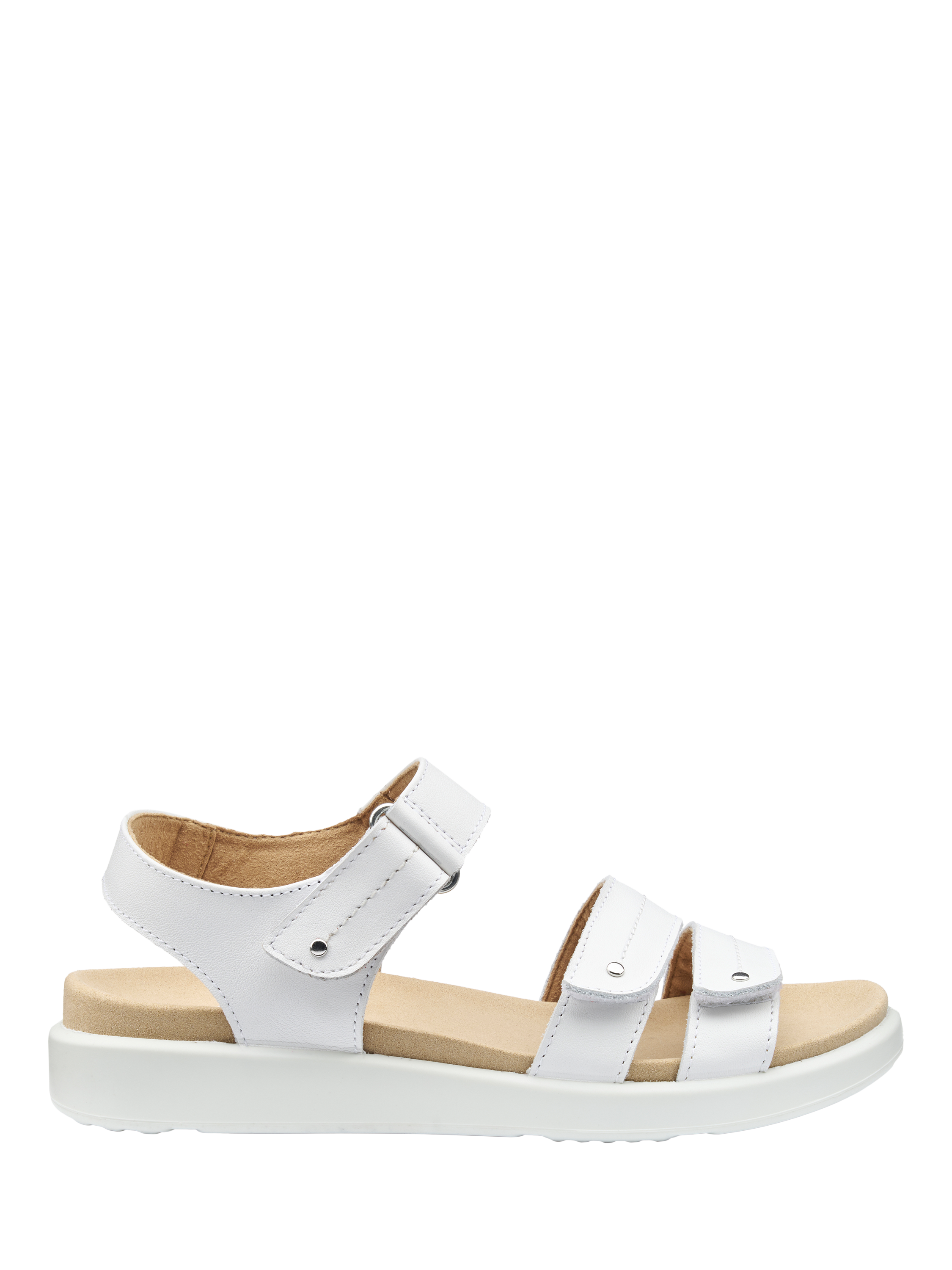 Product image 1 of 5, which shows Hotter Venice Nubuck Leather Triple Strap Sandals, Brilliant White, 3