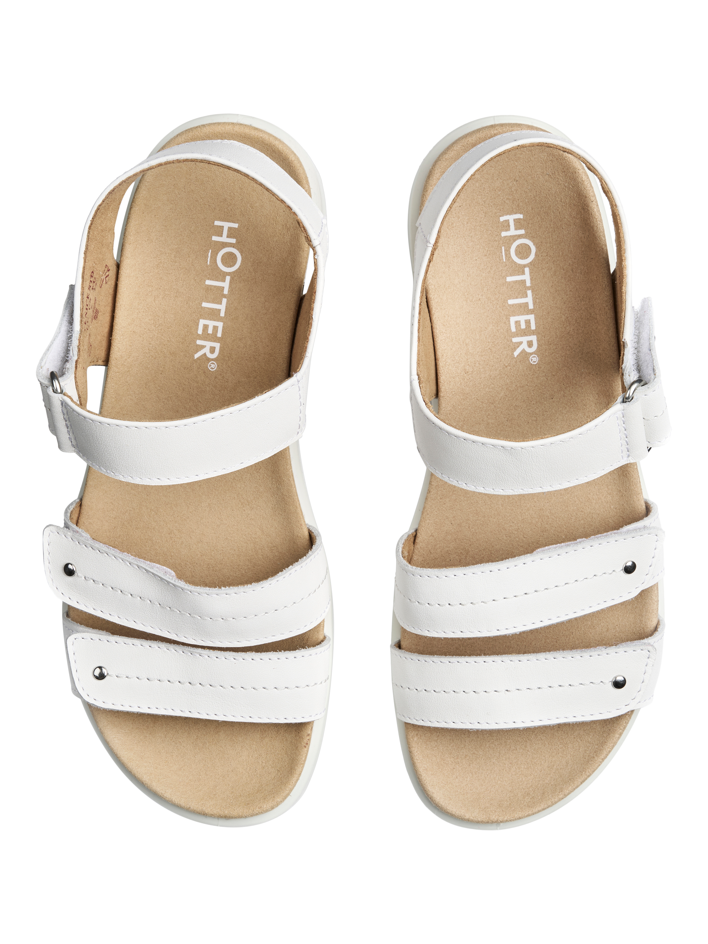 Product image 3 of 5, which shows Hotter Venice Nubuck Leather Triple Strap Sandals, Brilliant White, 3