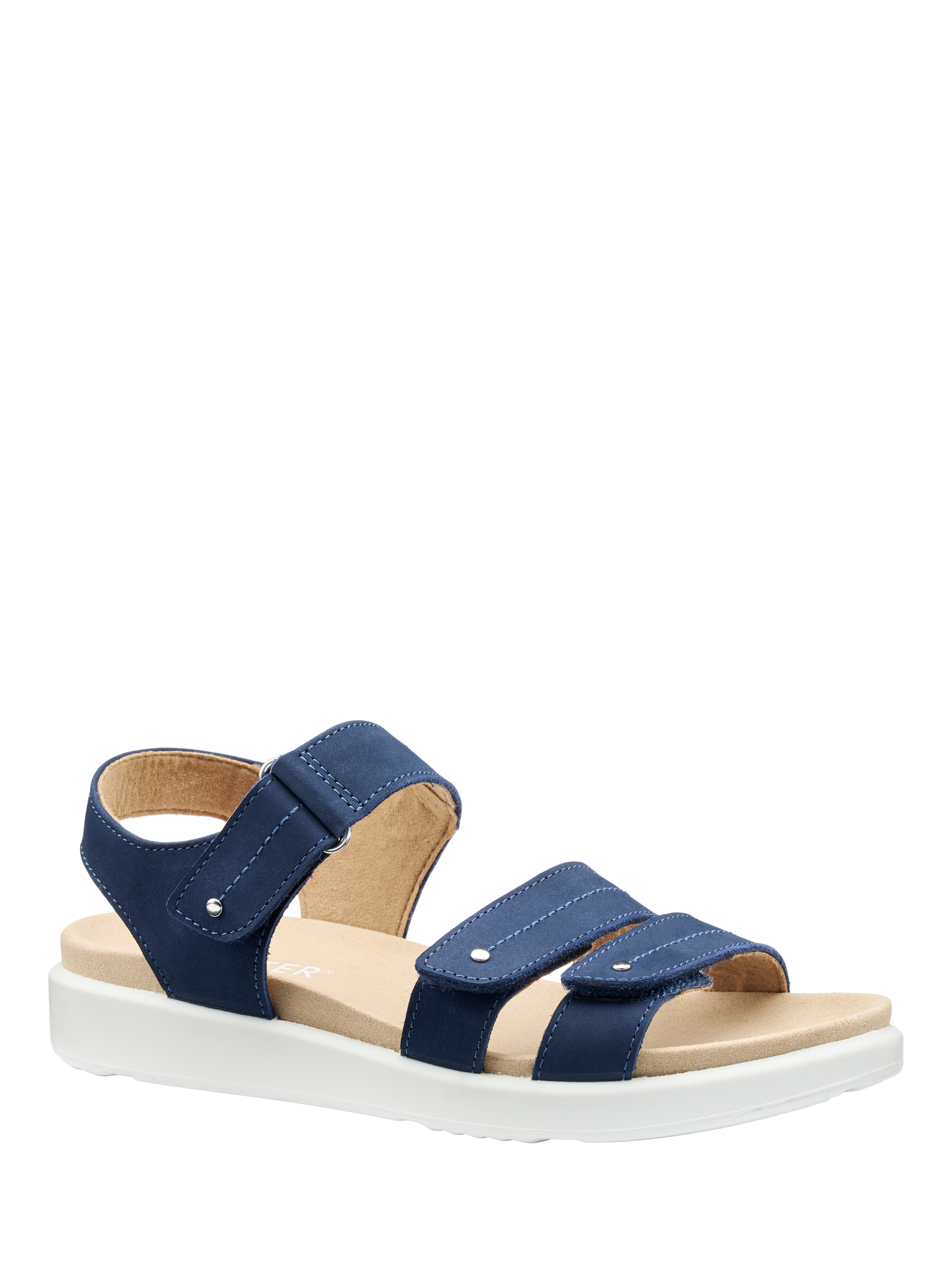 Product image 2 of 4, which shows Hotter Venice Nubuck Leather Triple Strap Sandals, French Navy, 3