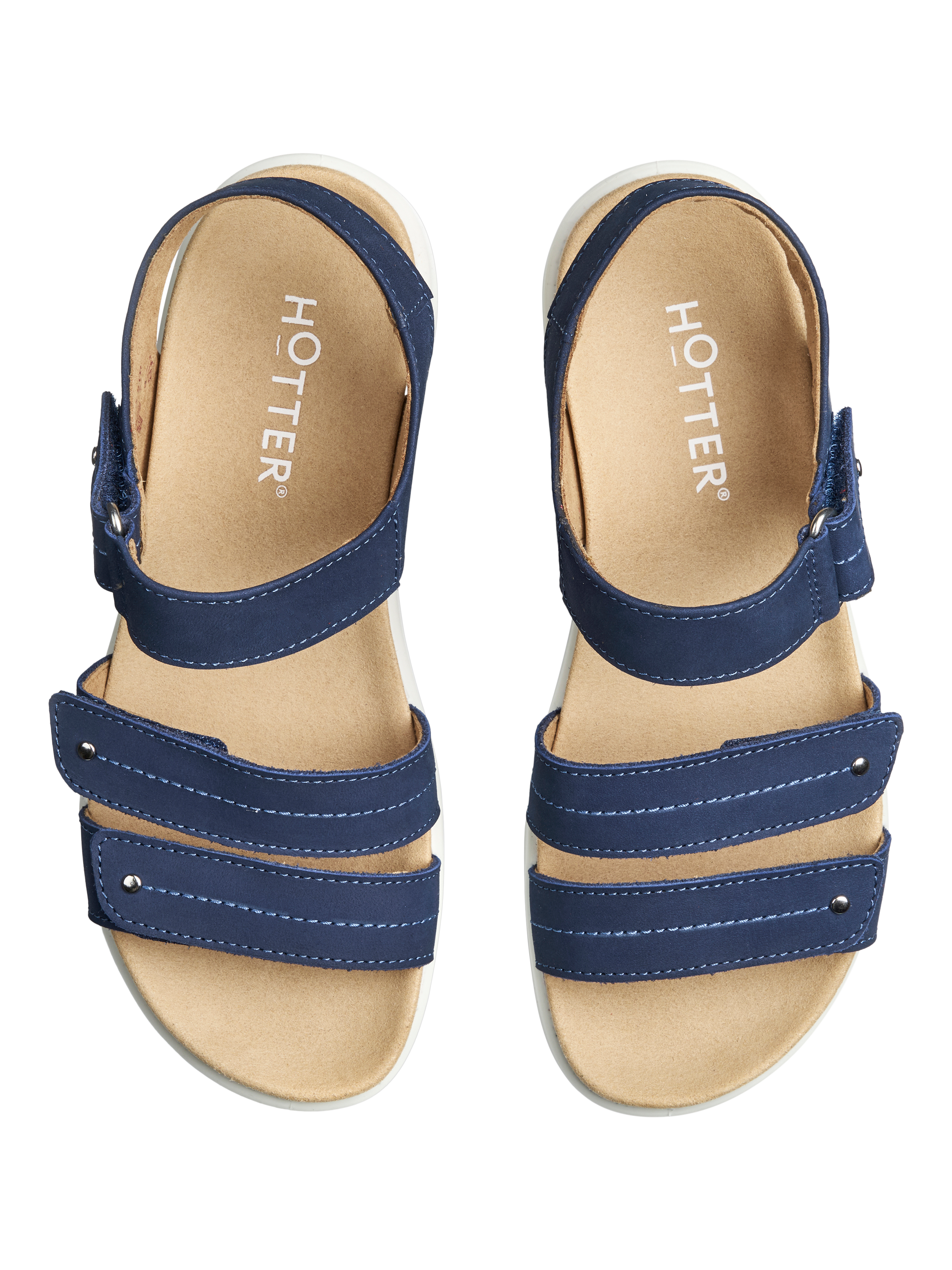 Product image 3 of 4, which shows Hotter Venice Nubuck Leather Triple Strap Sandals, French Navy, 3