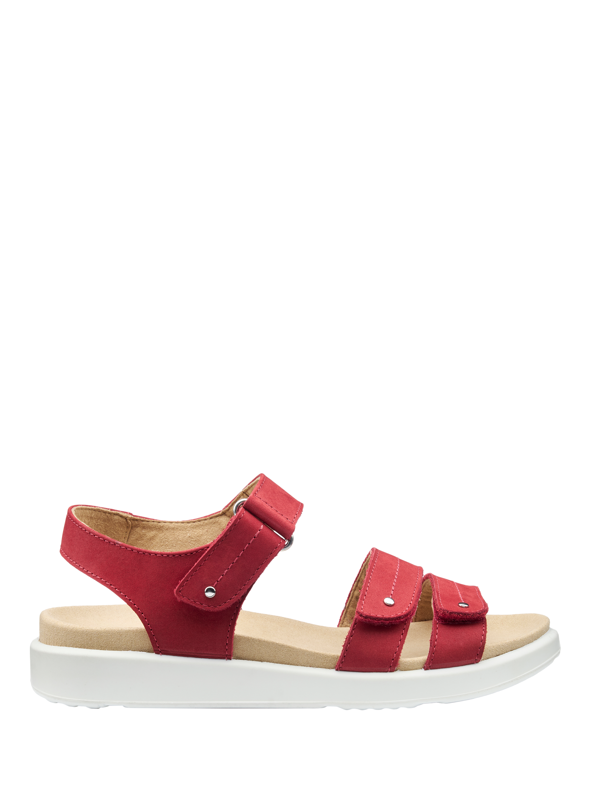 Product image 1 of 4, which shows Hotter Venice Nubuck Leather Triple Strap Sandals, Salsa, 3
