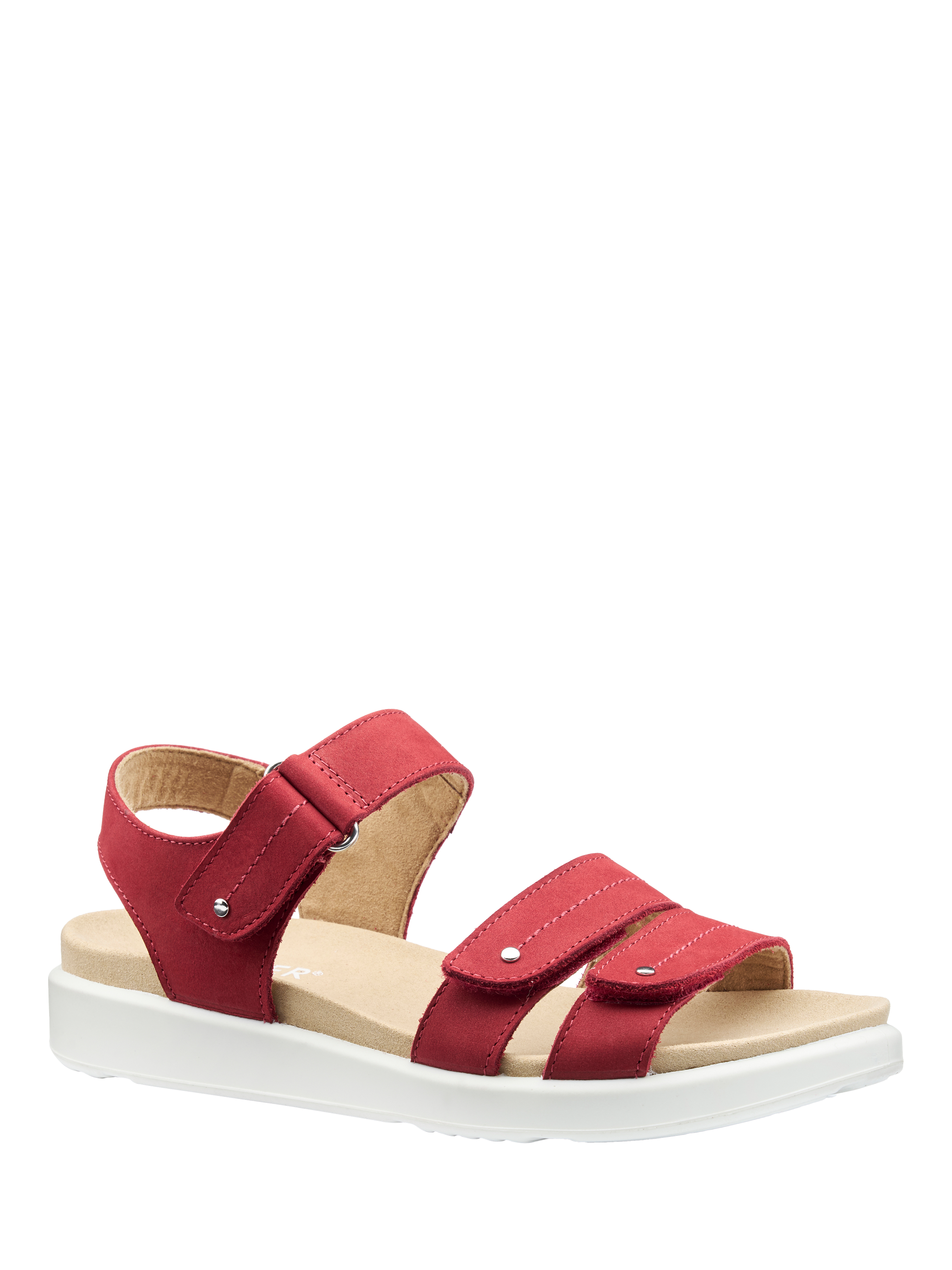 Product image 2 of 4, which shows Hotter Venice Nubuck Leather Triple Strap Sandals, Salsa, 3