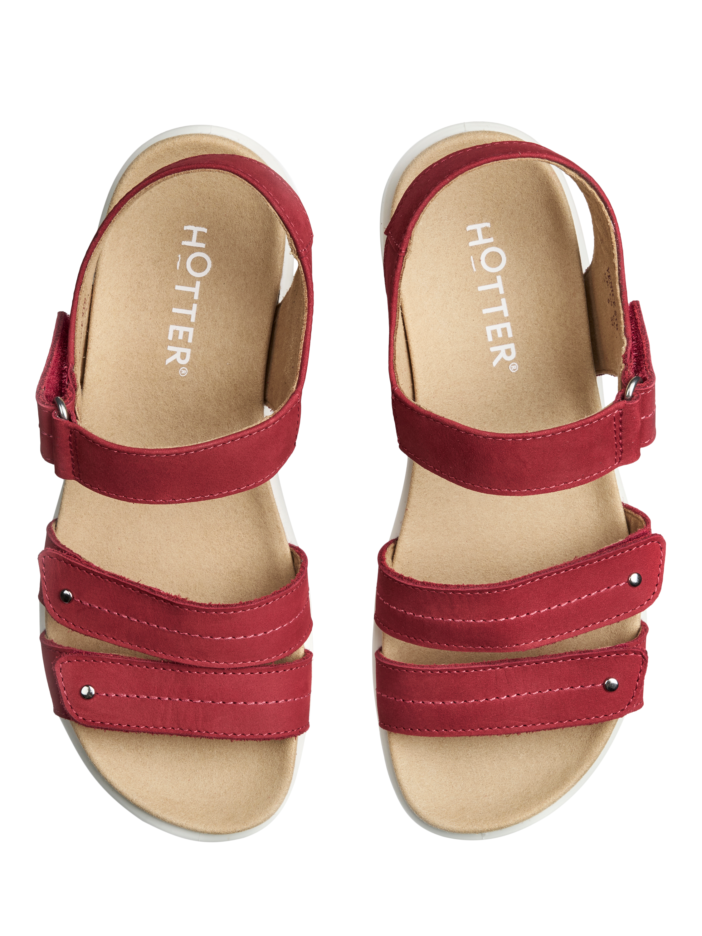 Product image 3 of 4, which shows Hotter Venice Nubuck Leather Triple Strap Sandals, Salsa, 3