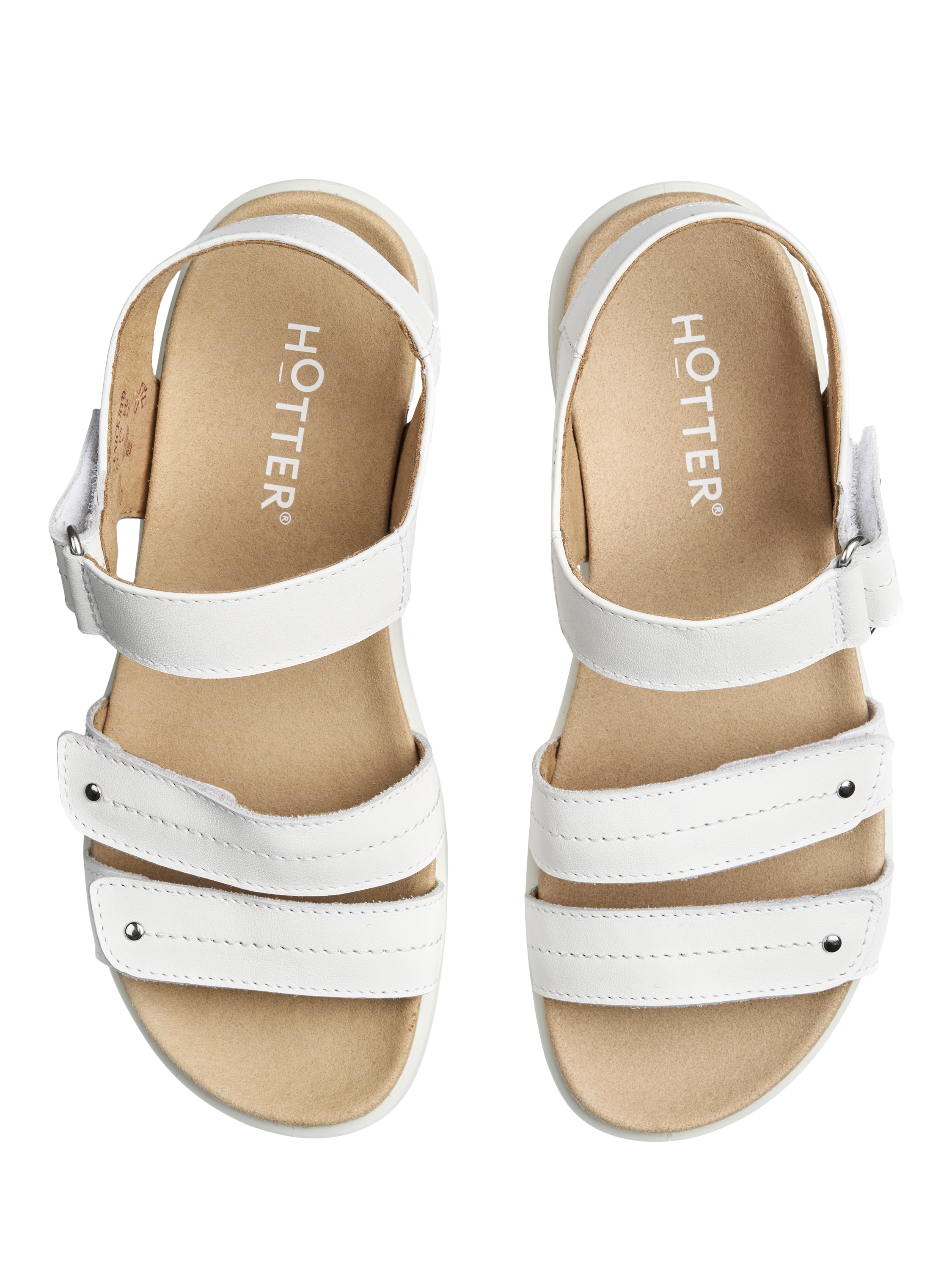 Product image 3 of 5, which shows Hotter Venice Wide Fit Nubuck Leather Triple Strap Sandals, Brilliant White, 3W