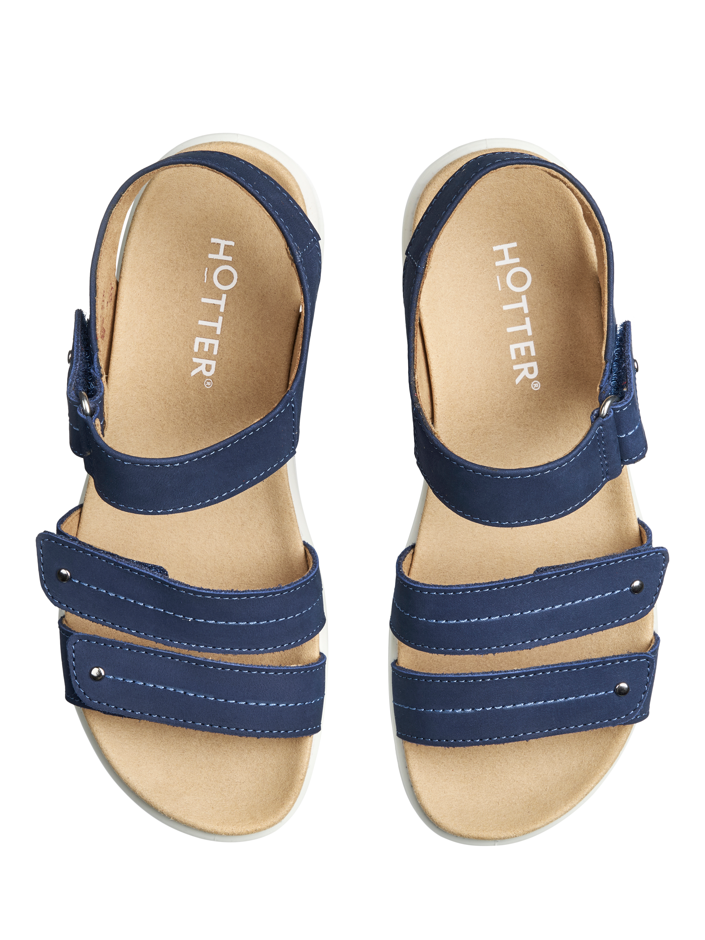 Product image 3 of 4, which shows Hotter Venice Wide Fit Nubuck Leather Triple Strap Sandals, French Navy, 3W