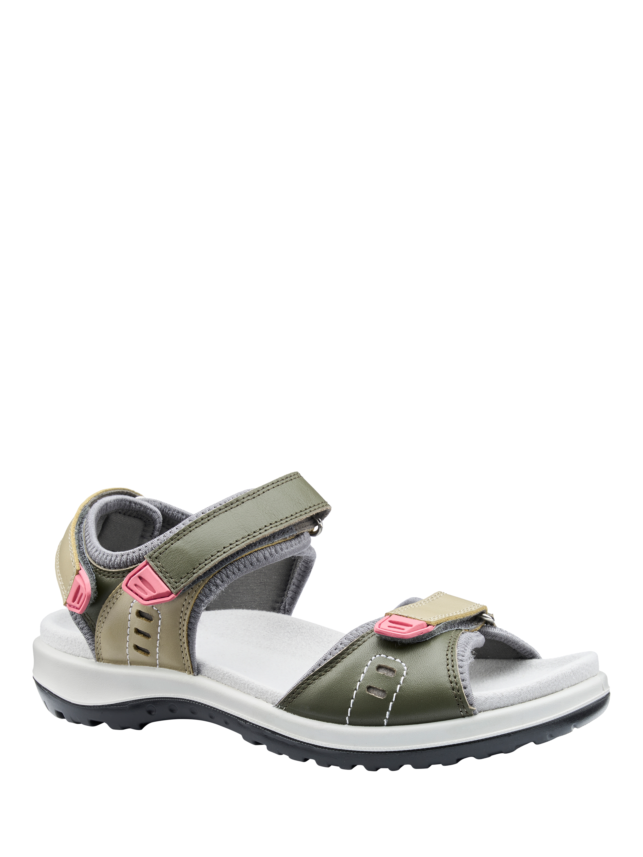 Product image 2 of 4, which shows Hotter Walk II Wide Fit Leather Technical Sandals, Khaki Moss, 3W