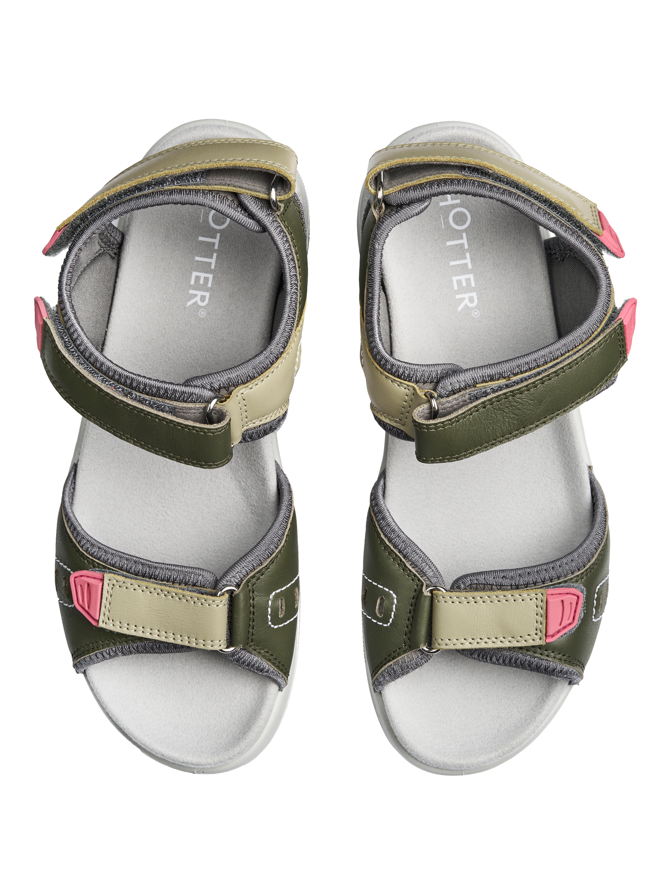 Product image 3 of 4, which shows Hotter Walk II Wide Fit Leather Technical Sandals, Khaki Moss, 3W