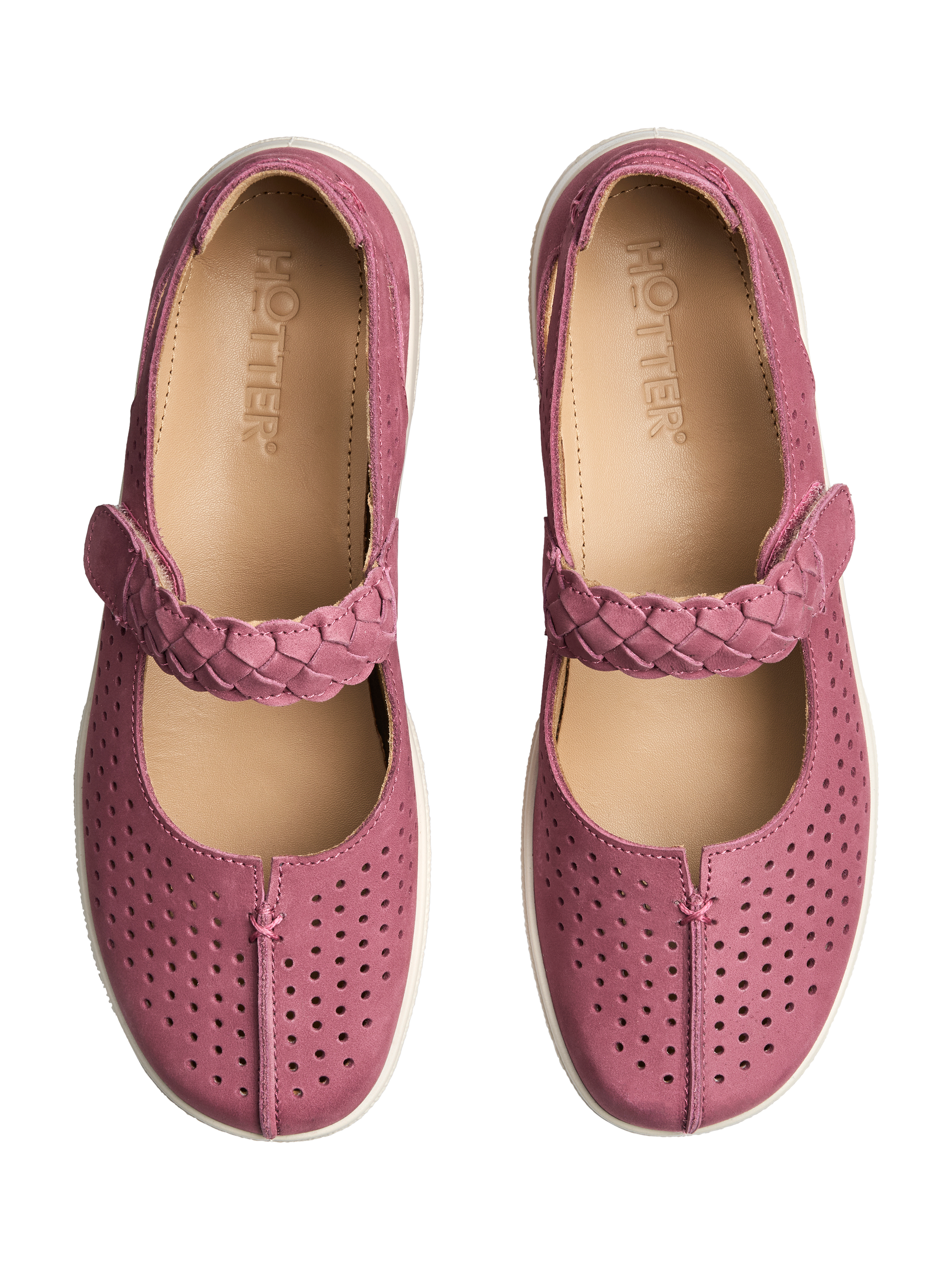 Product image 3 of 11, which shows Hotter Quake Extra Wide Fit Nubuck Mary Jane Shoes, Dark Rose, 4XW