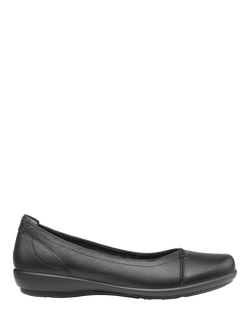 Hotter Robyn II Extra Wide Leather Ballet Pumps, Black, Black