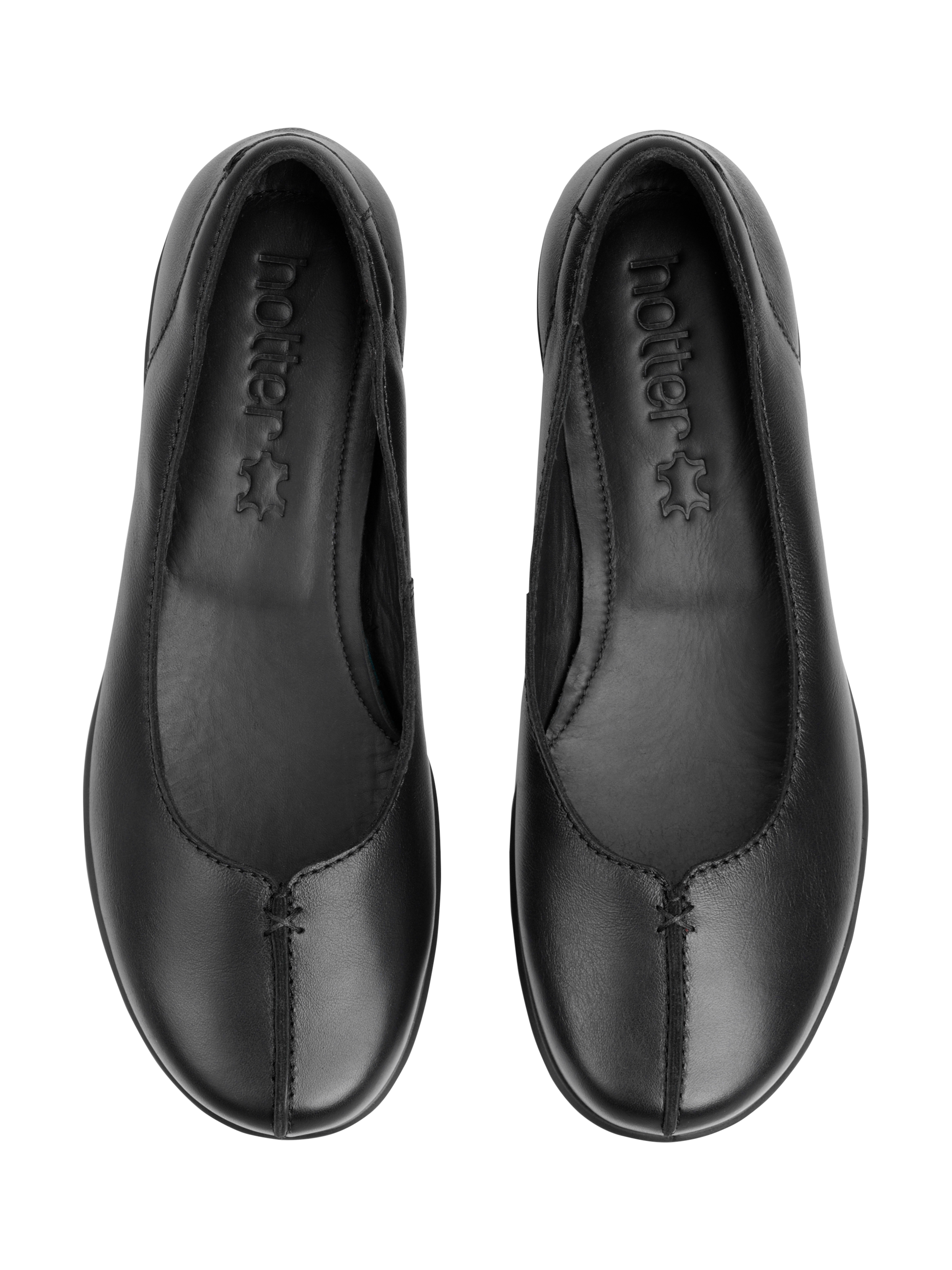 Product image 3 of 4, which shows Hotter Robyn II Extra Wide Leather Ballet Pumps, Black, 4XW