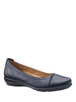 Hotter Robyn II Wide Fit Leather Ballet Pumps, Denim Navy - view 2, Denim Navy