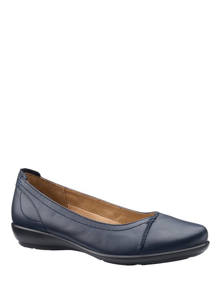 Hotter Robyn II Wide Fit Leather Ballet Pumps, Denim Navy - view 2, Denim Navy
