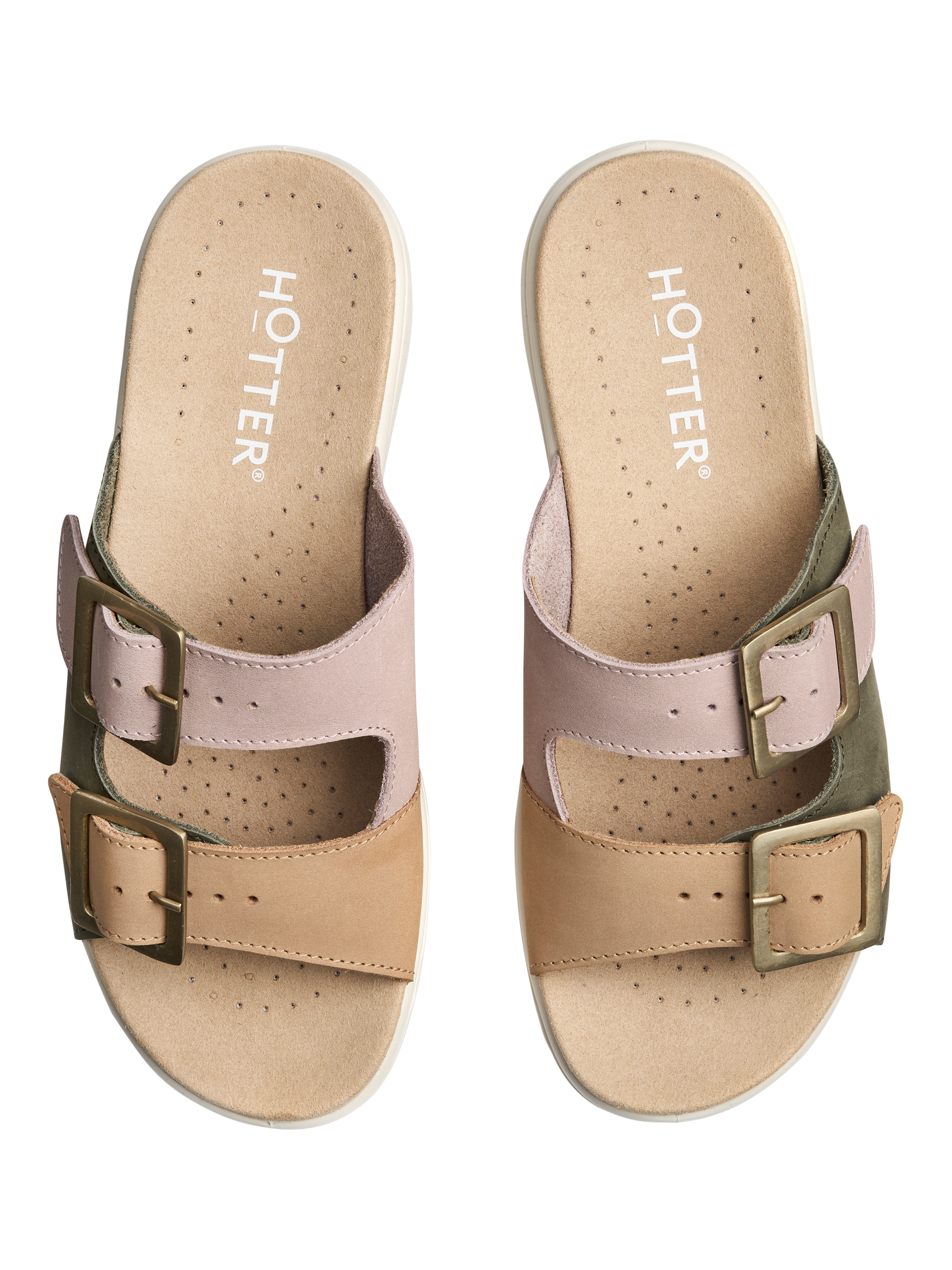 Product image 3 of 5, which shows Hotter Sunny Nubuck Slider Sandals, Khaki, 3
