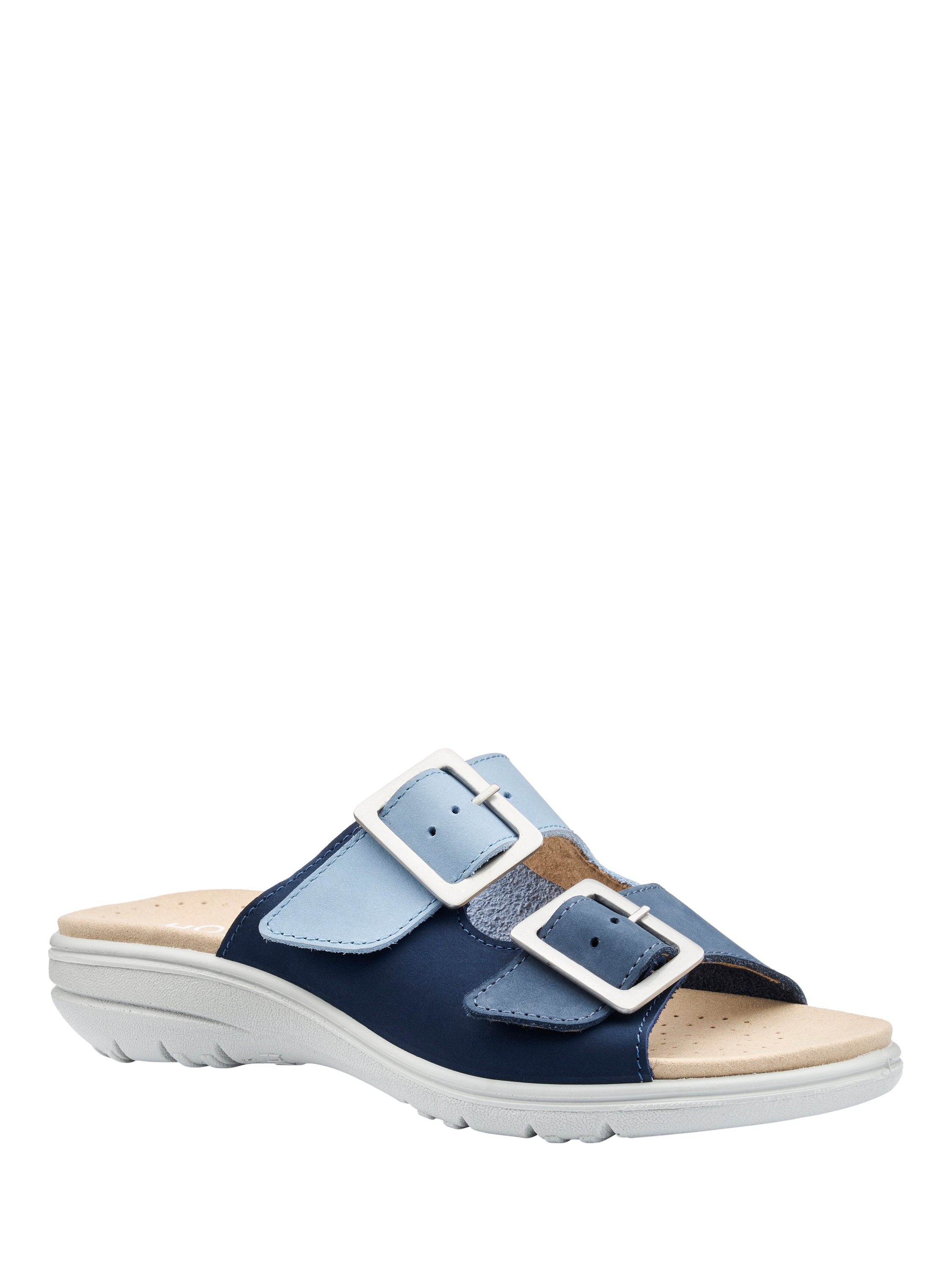 Product image 2 of 4, which shows Hotter Sunny Wide Fit Nubuck Slider Sandals, French Navy, 3W