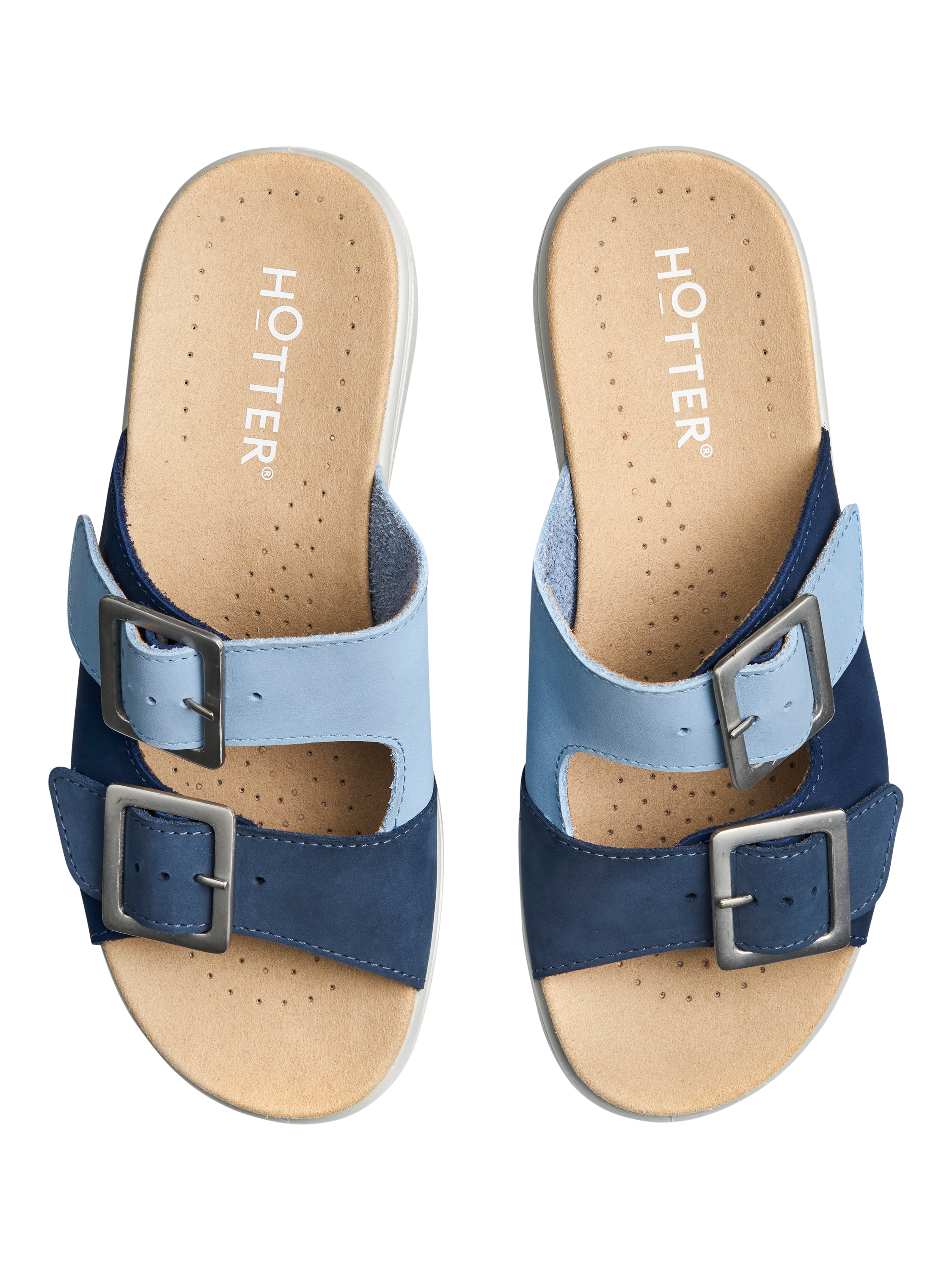 Product image 3 of 4, which shows Hotter Sunny Wide Fit Nubuck Slider Sandals, French Navy, 3W